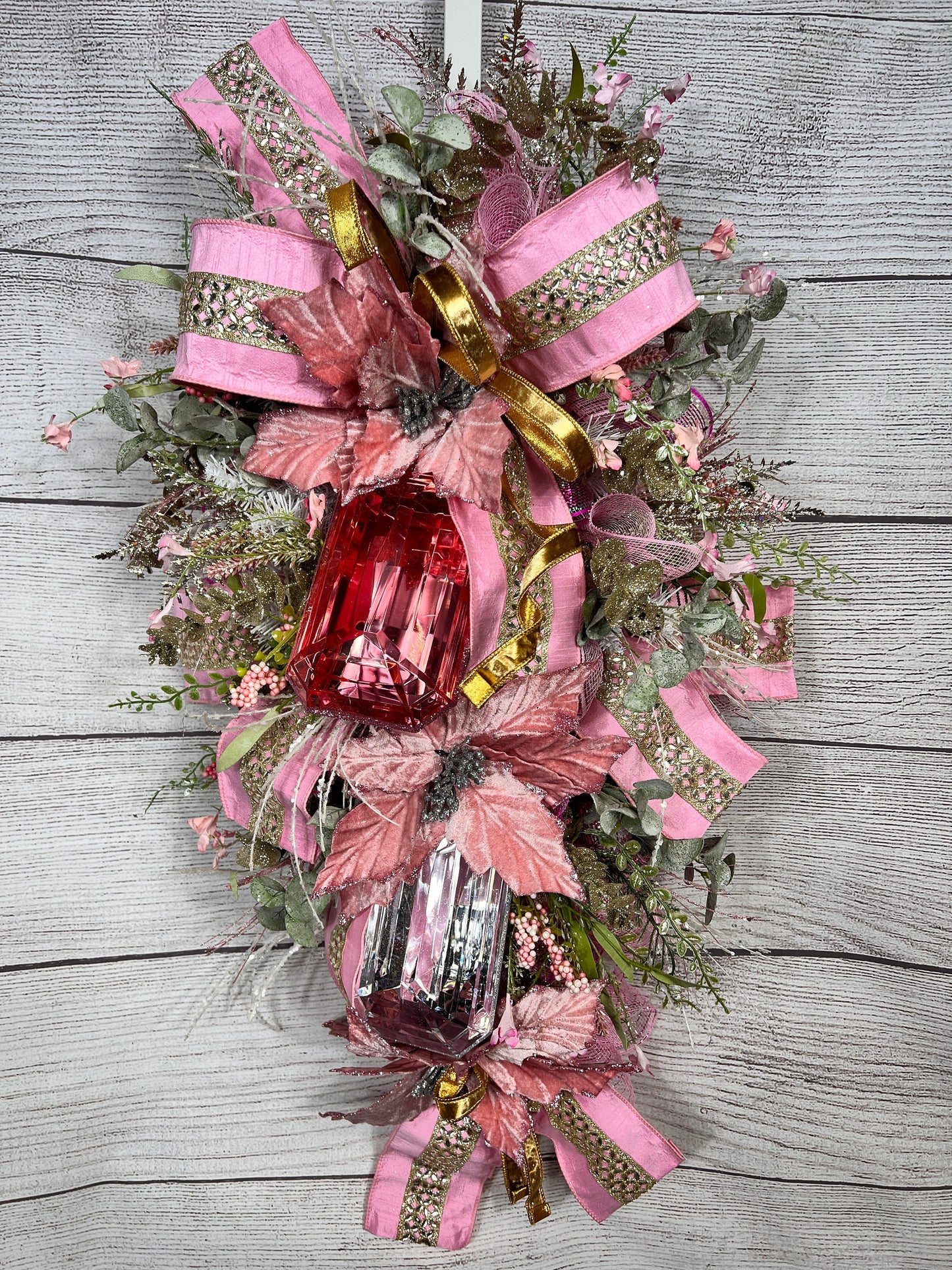 Pink gem wreath, Large Gem Wreath, gift for mom, Jeweled swag wreath, Glam Swag, Unique Gift, handmade front door gem wreath.