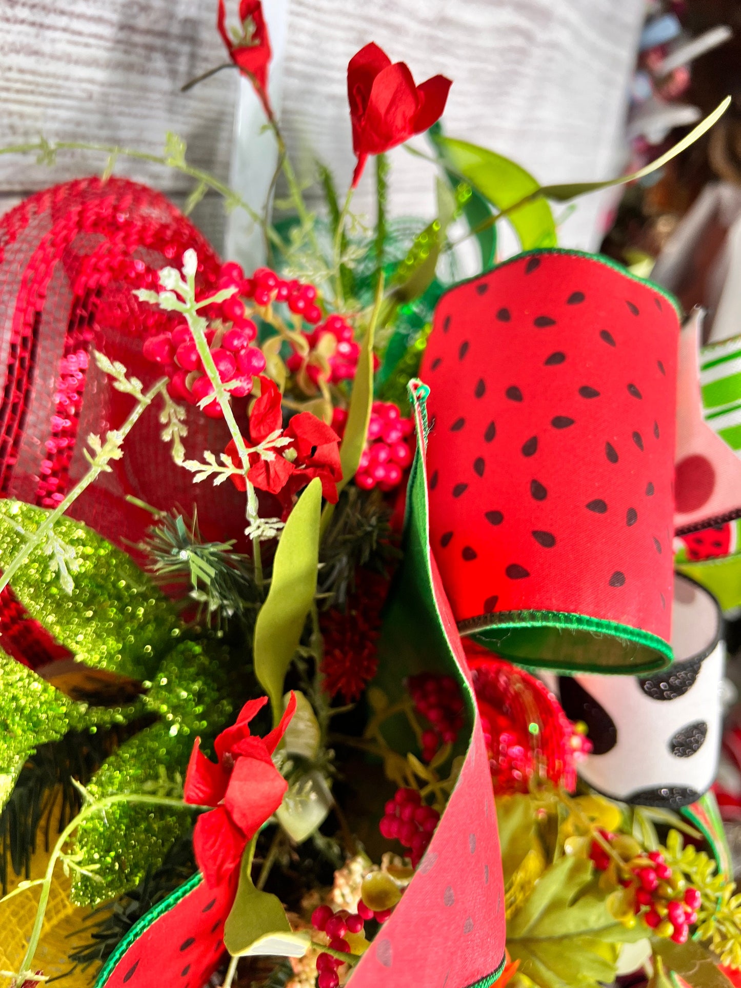 Handmade Watermelon Swag: Summer Door Decoration with Floral Accents