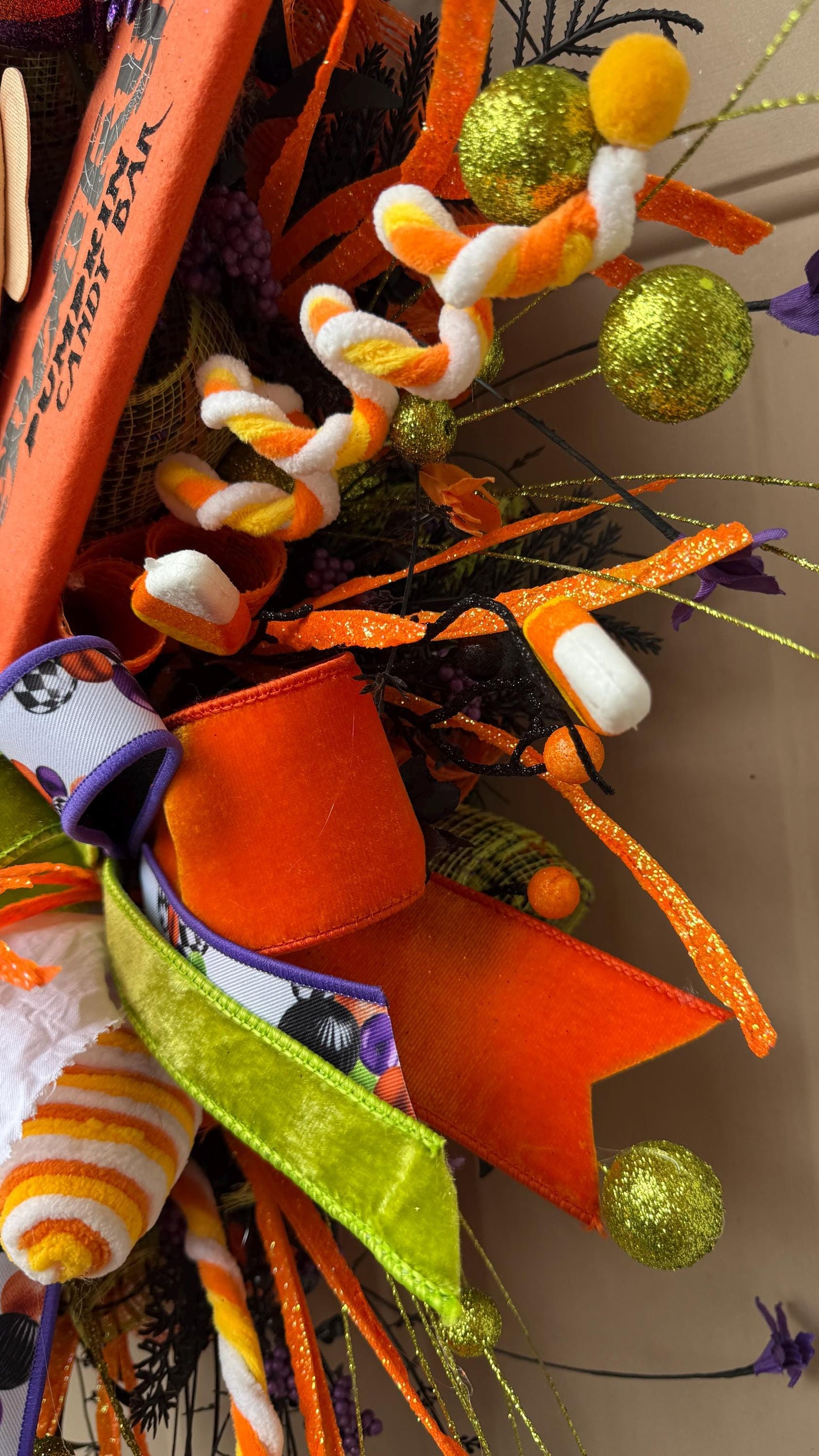 Mummy Halloween Wreath: Handmade Deco Mesh, Candy Corn Decor