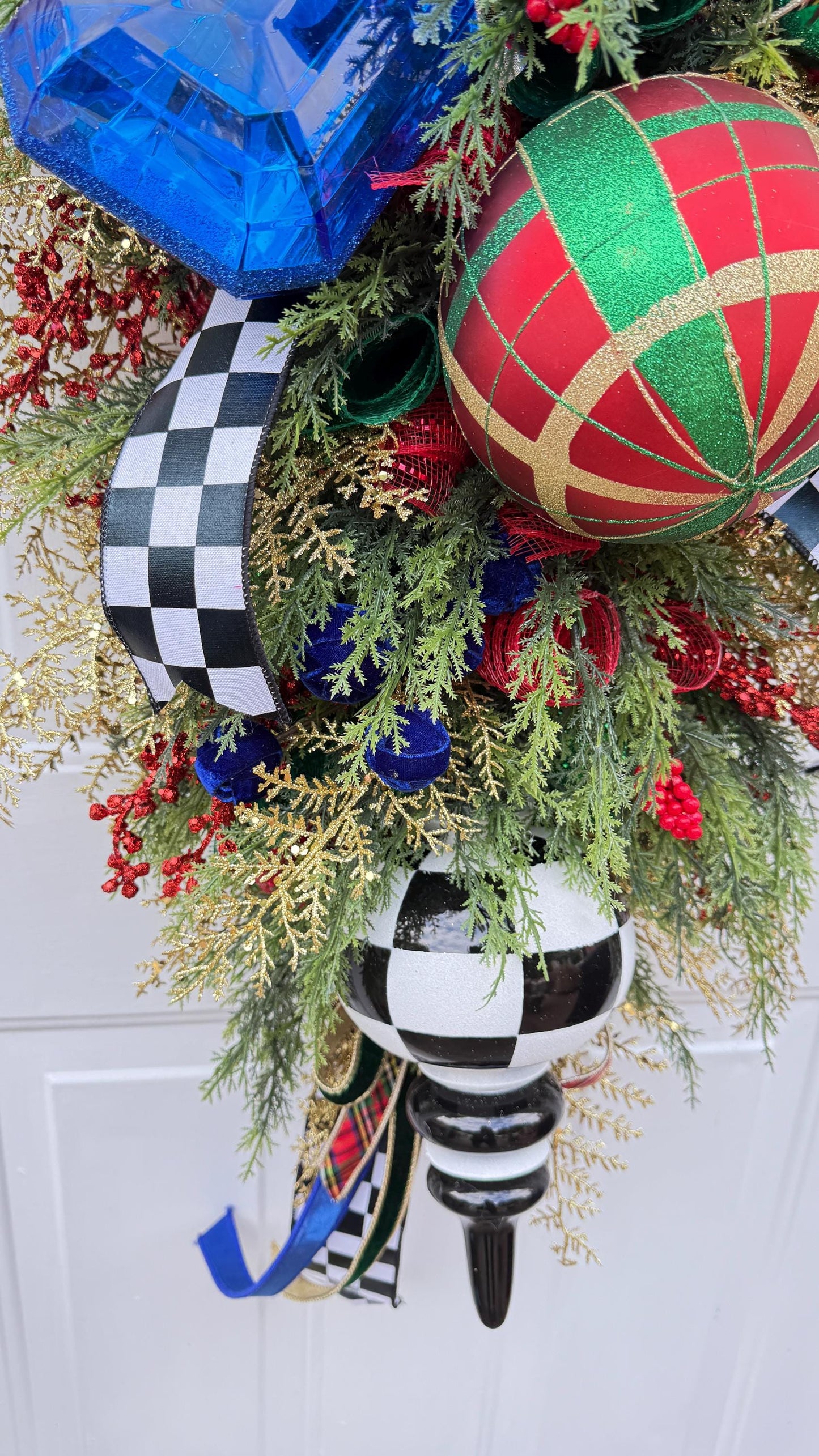Oversized Luxury Christmas Swag with Velvet Accents, Jewel Details & Elegant Greenery