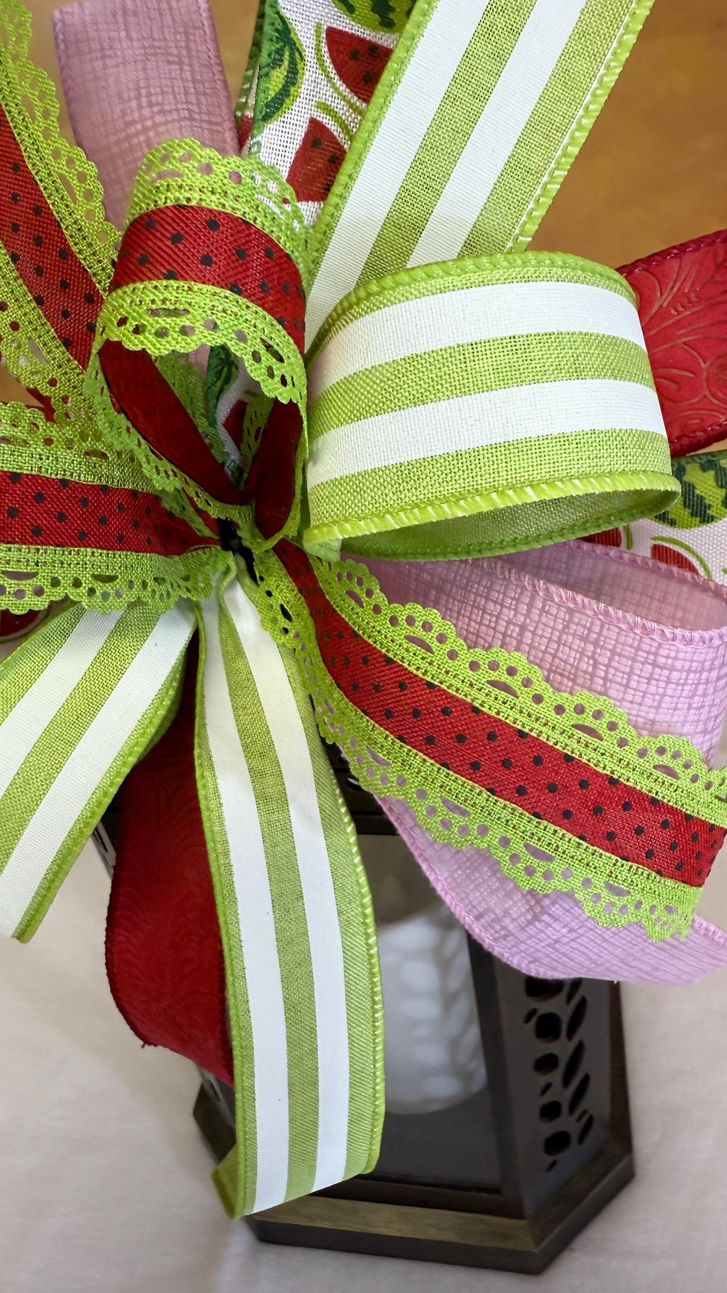 Watermelon Summer Bow, Handmade Ribbon Wreath Attachment