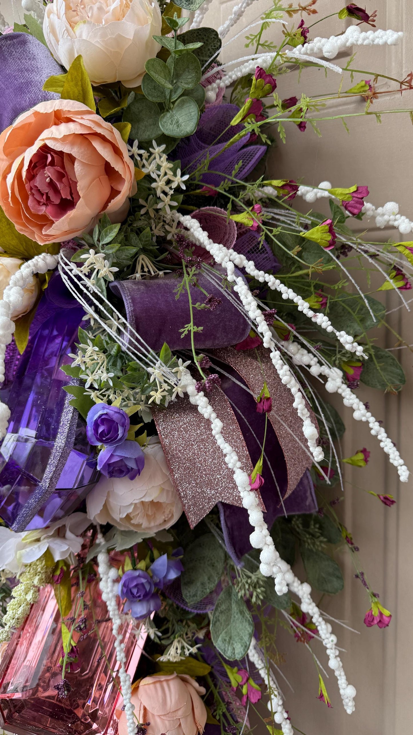 Floral Swag: Purple, Blush Roses & Gem Accents - Luxury Home Decor