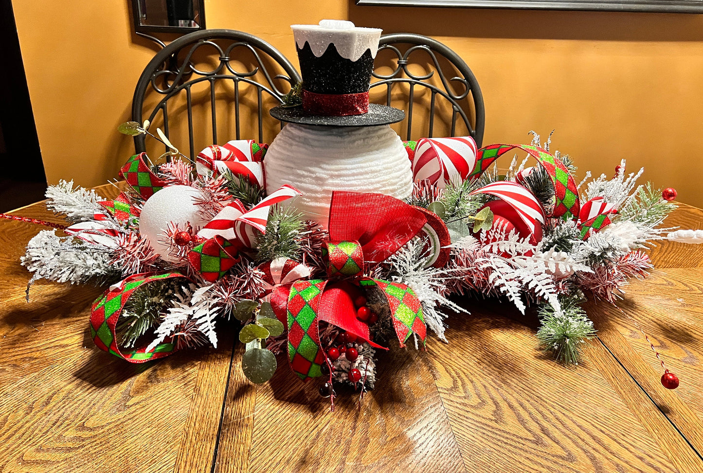 Christmas Centerpiece for dining table, Snowman centerpiece, Whimsical Holiday table, Large Christmas Centerpiece, Winter centerpiece
