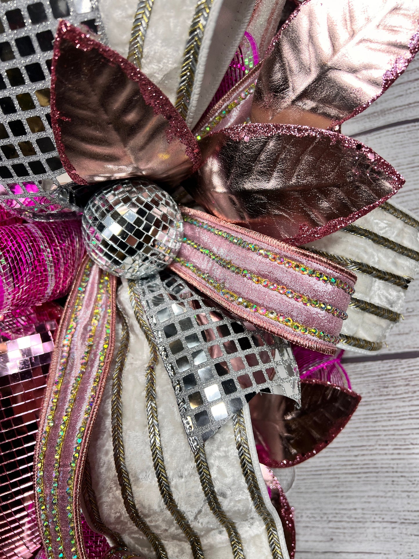 Heart Valentine Wreath Pink and Silver Glam Decor, Large Front Door Decoration