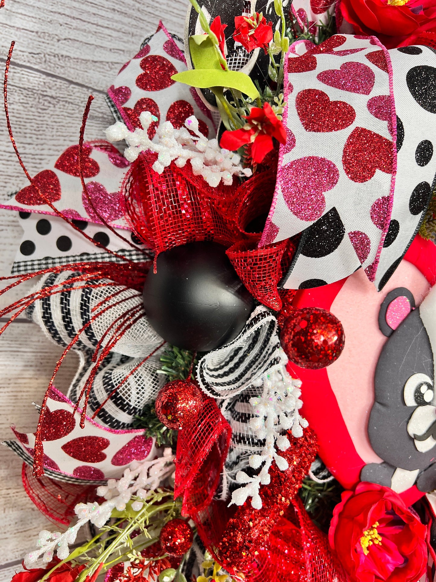Handmade Valentine's Skunk Wreath: Whimsical Heart Front Door Decor