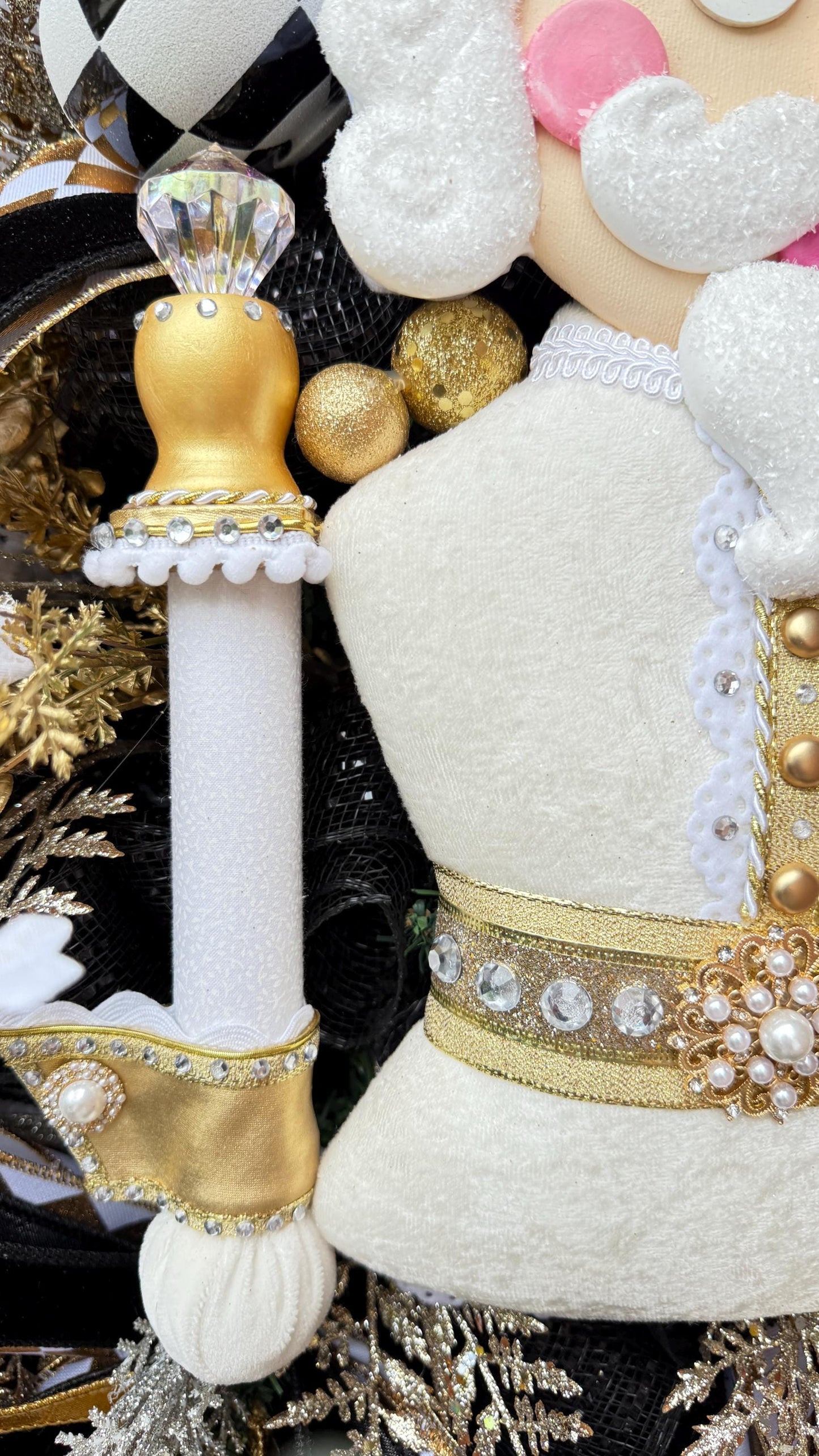 Nutcracker Christmas Wreath White and Gold  Large Luxury Holiday Door Decoration