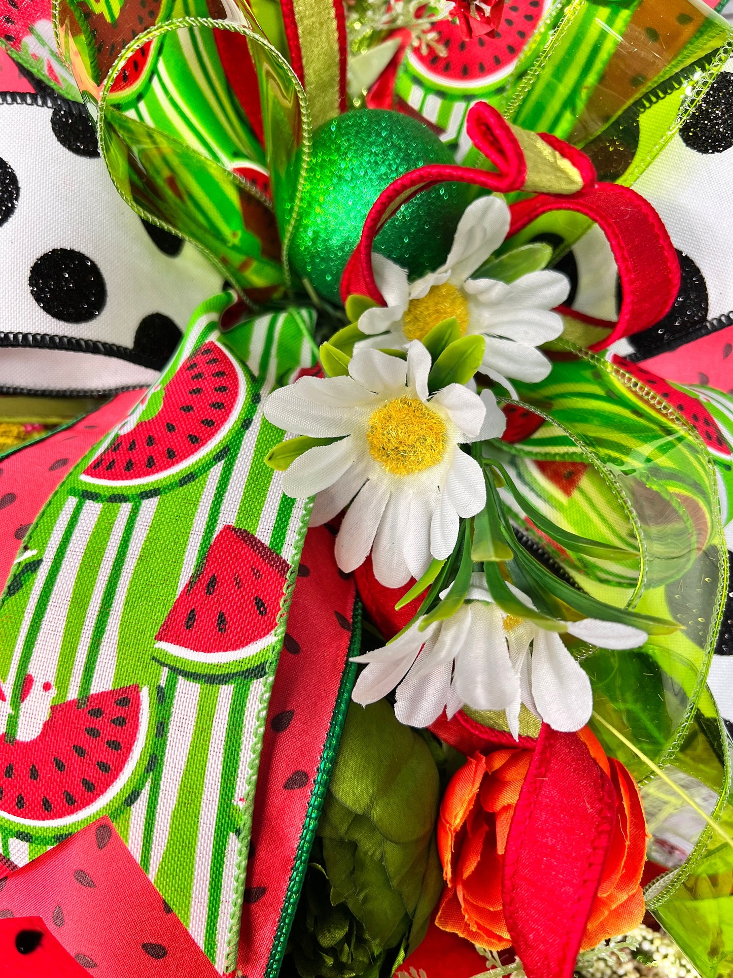 Handmade Watermelon Swag: Summer Door Decoration with Floral Accents