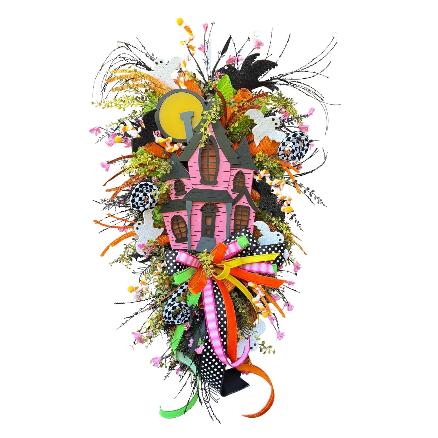 Light Up Haunted House Halloween Swag with Remote Pink Black Orange Door Swag