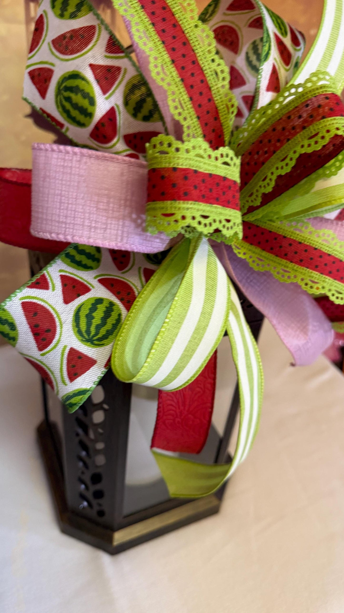 Watermelon Summer Bow, Handmade Ribbon Wreath Attachment