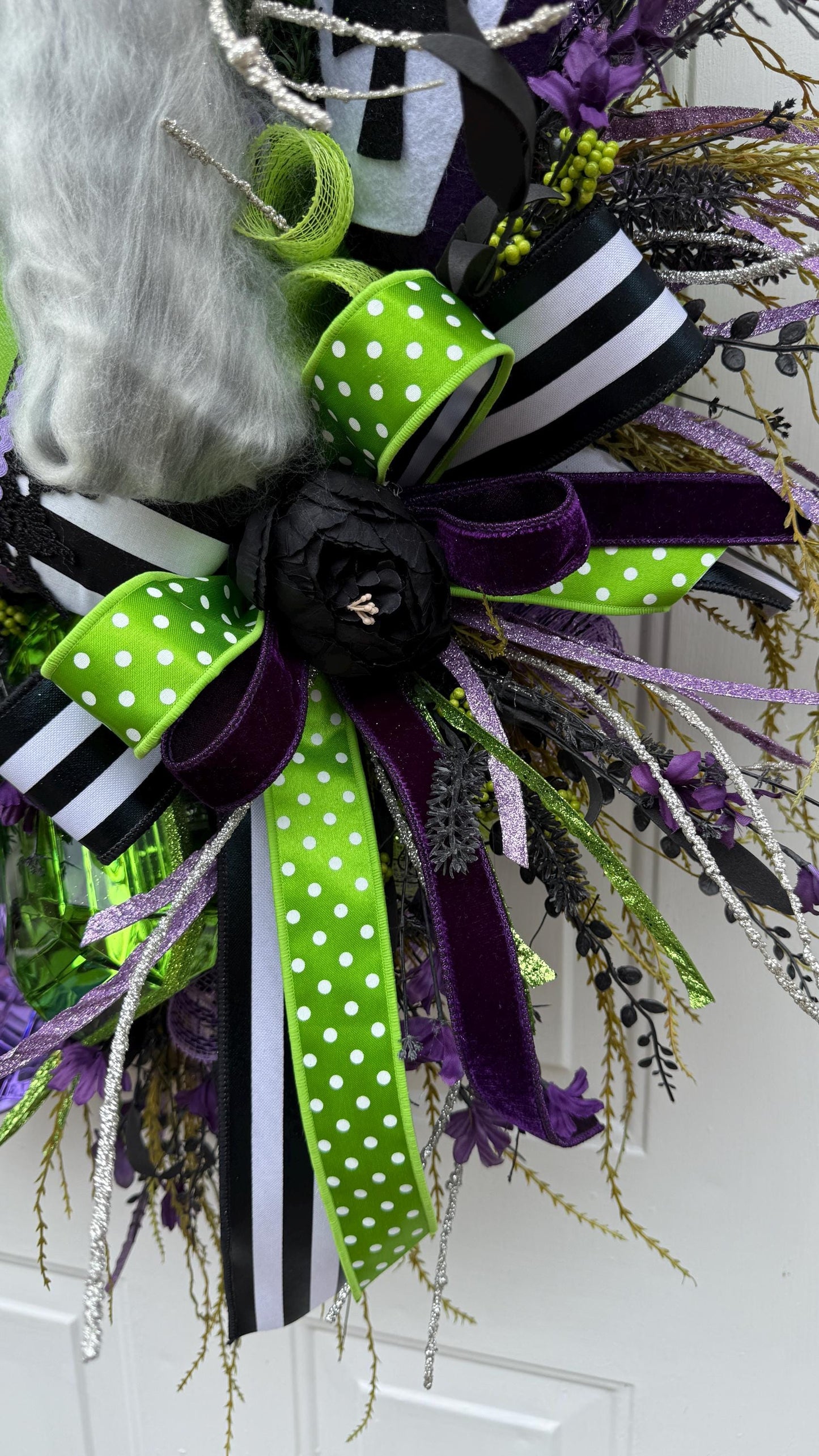 Halloween Witch Wreath: Green Face, Purple and Lime Decor, Spooky Door Decor
