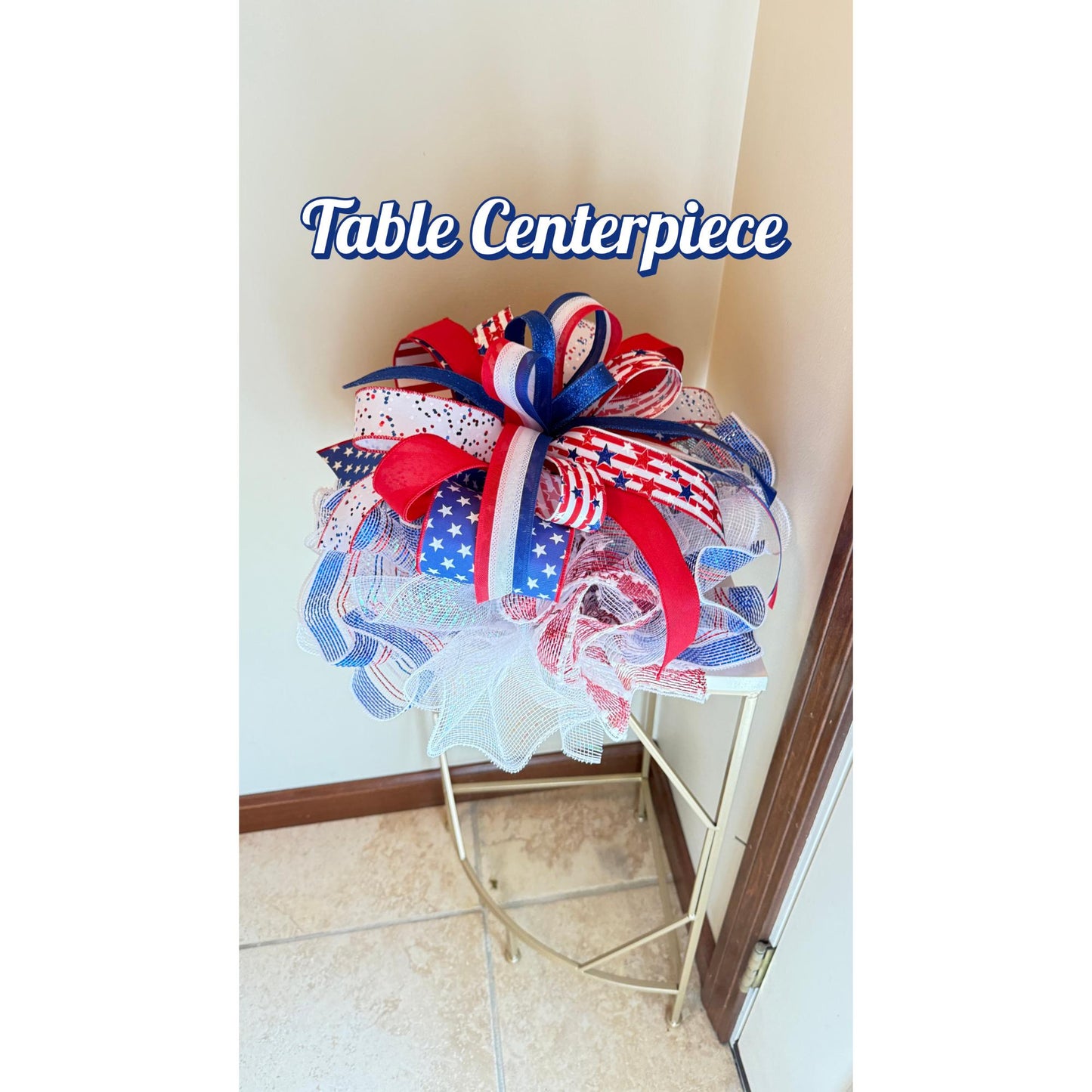 Patriotic 4th of July Door Bow, American Flag Wreath Topper