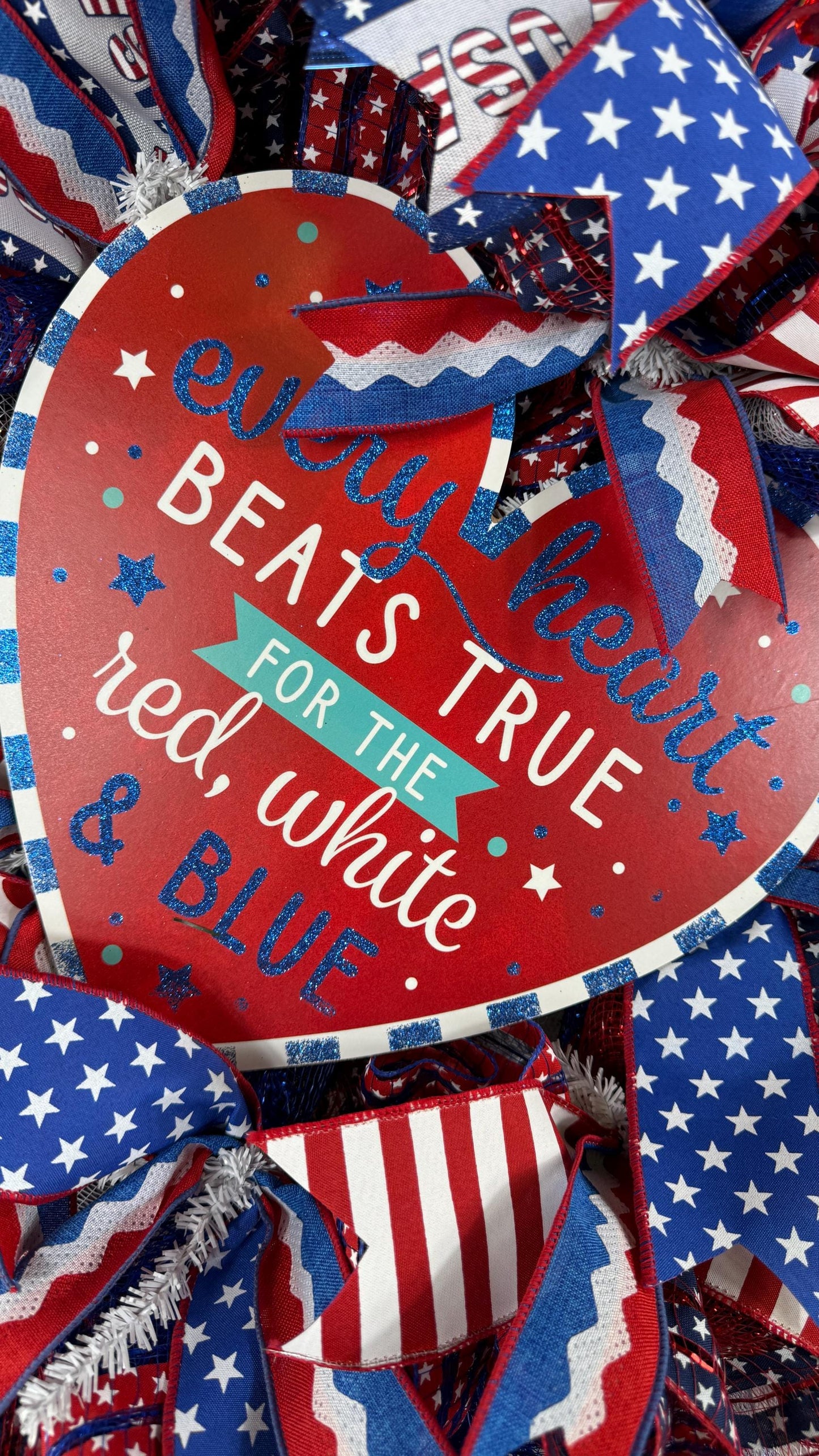 Patriotic Americana Wreath: 4th of July Red White Blue Door Decor, Veteran Decorations