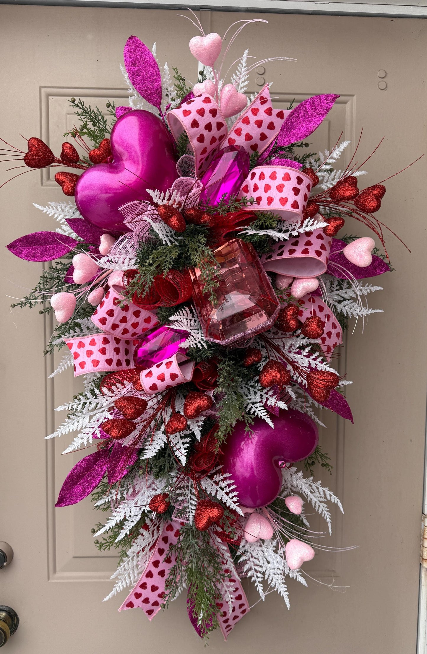 Valentine's Day Swag: Pink Gem Heart Wreath, Front Door Decor