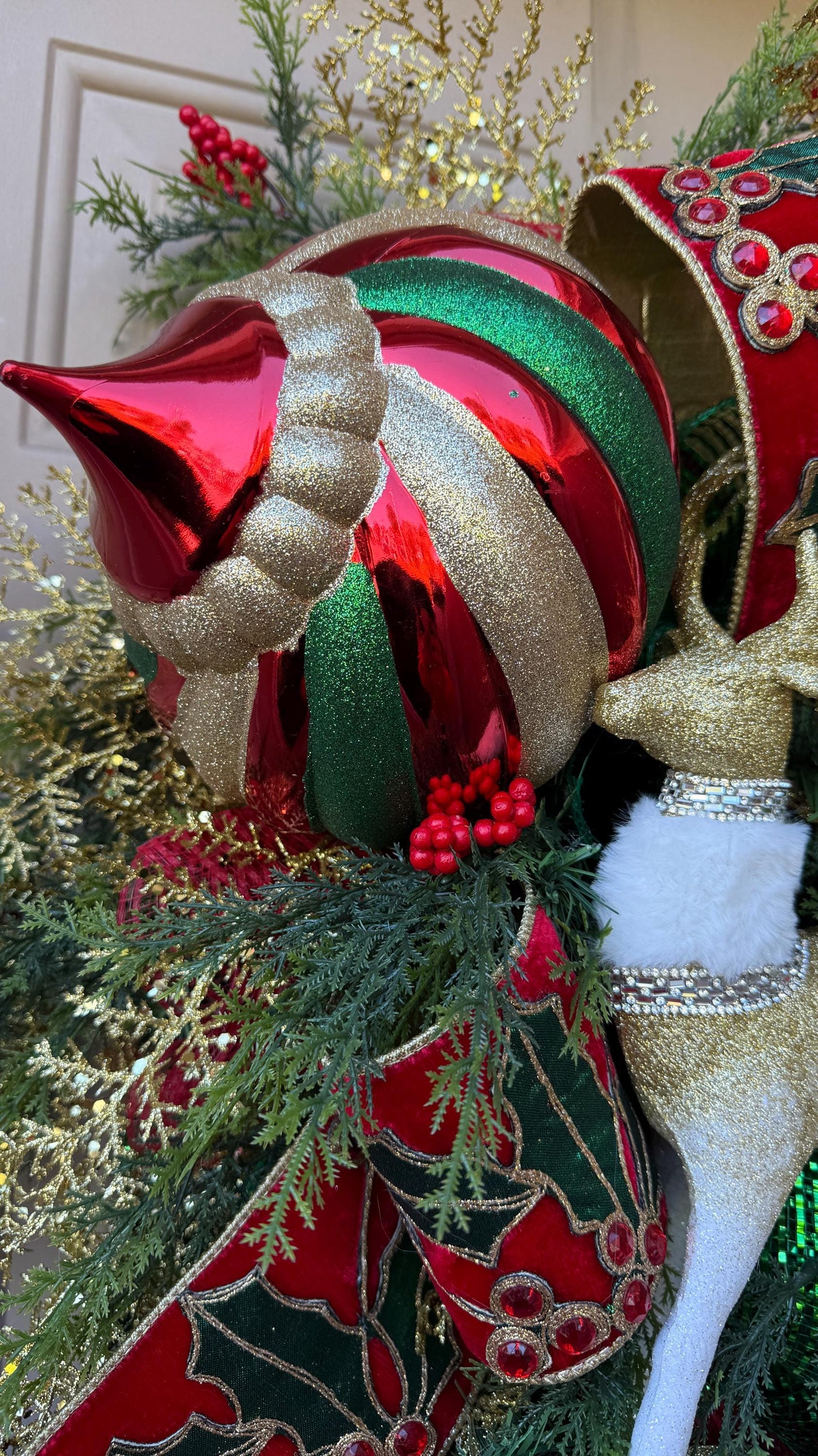 Handmade Extra Large Christmas Swag: Rhinestone Reindeer, Holiday Door Decor