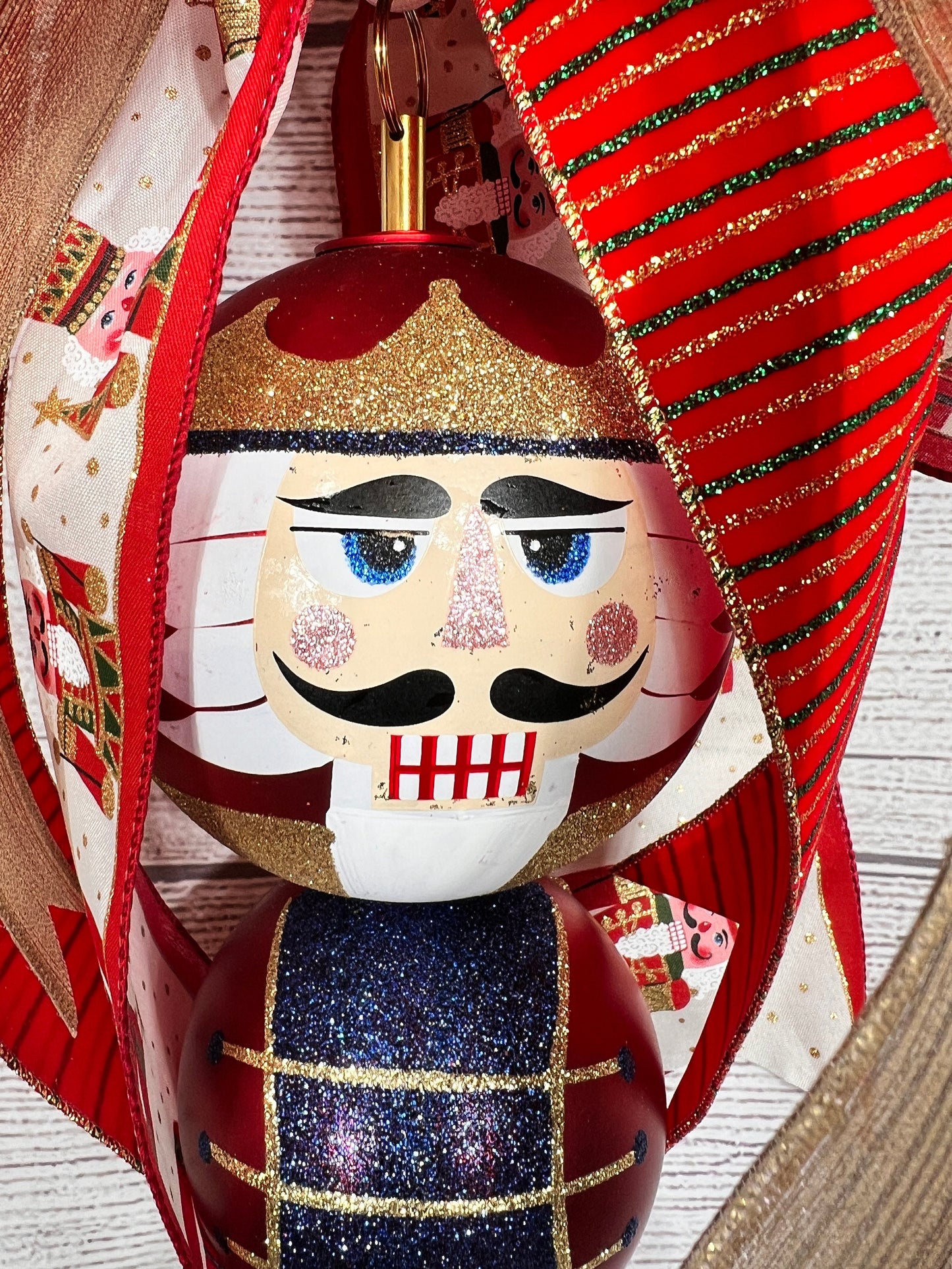 Handmade Nutcracker Christmas Bow: Red and Gold Holiday Decor