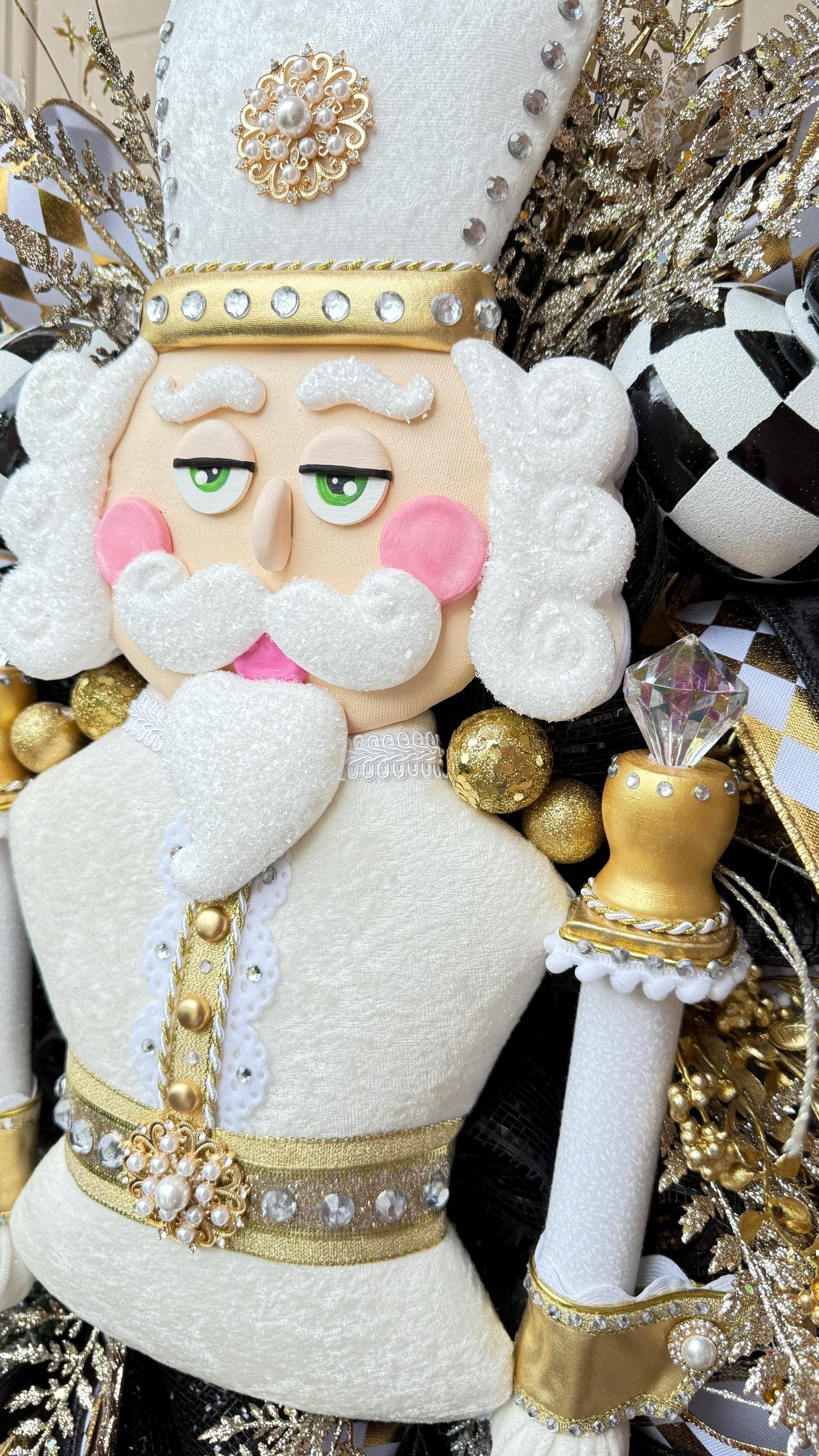 Nutcracker Christmas Wreath White and Gold  Large Luxury Holiday Door Decoration