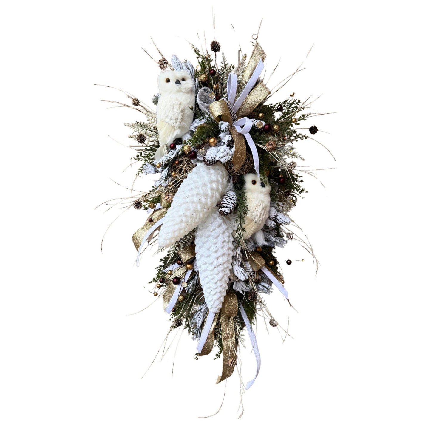 Winter Owl Wreath Swag Luxury Christmas Door Decoration  Deco Mesh Swag
