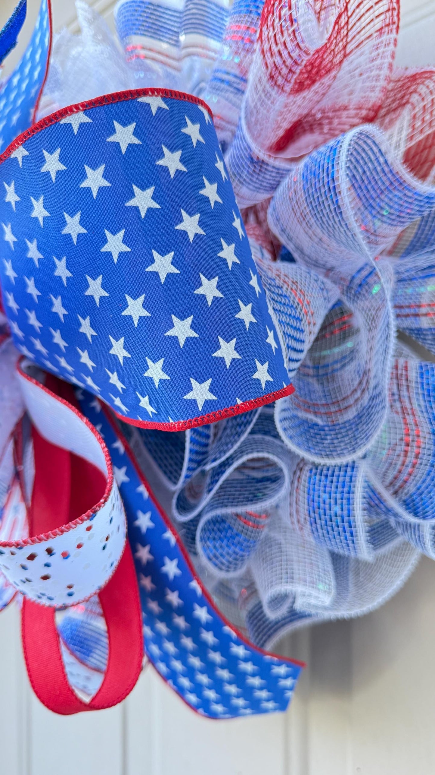 Patriotic 4th of July Door Bow, American Flag Wreath Topper