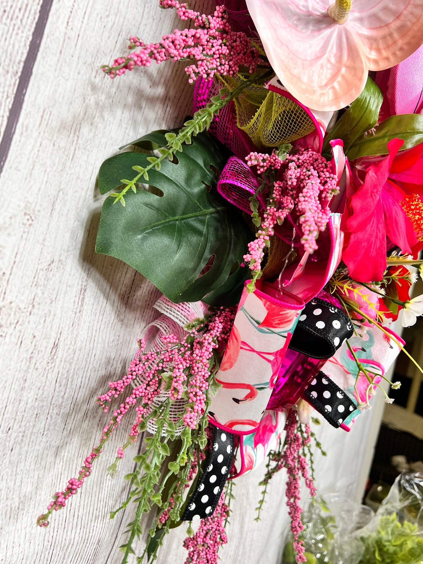 Flamingo Summer Door Swag: Tropical Hibiscus Wreath, 41-Inch