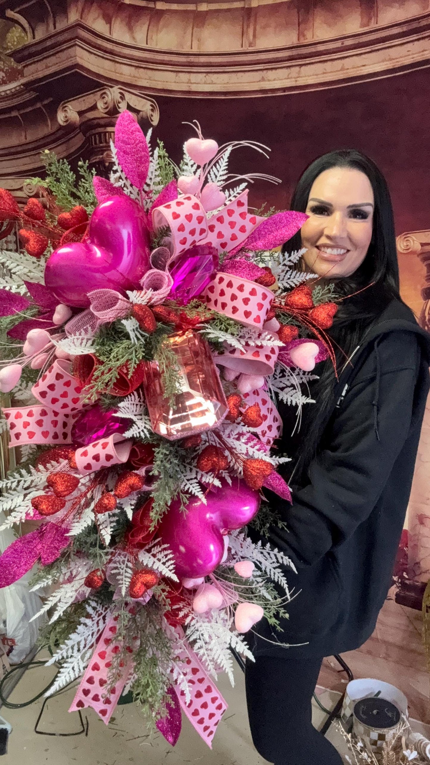 Valentine's Day Swag: Pink Gem Heart Wreath, Front Door Decor
