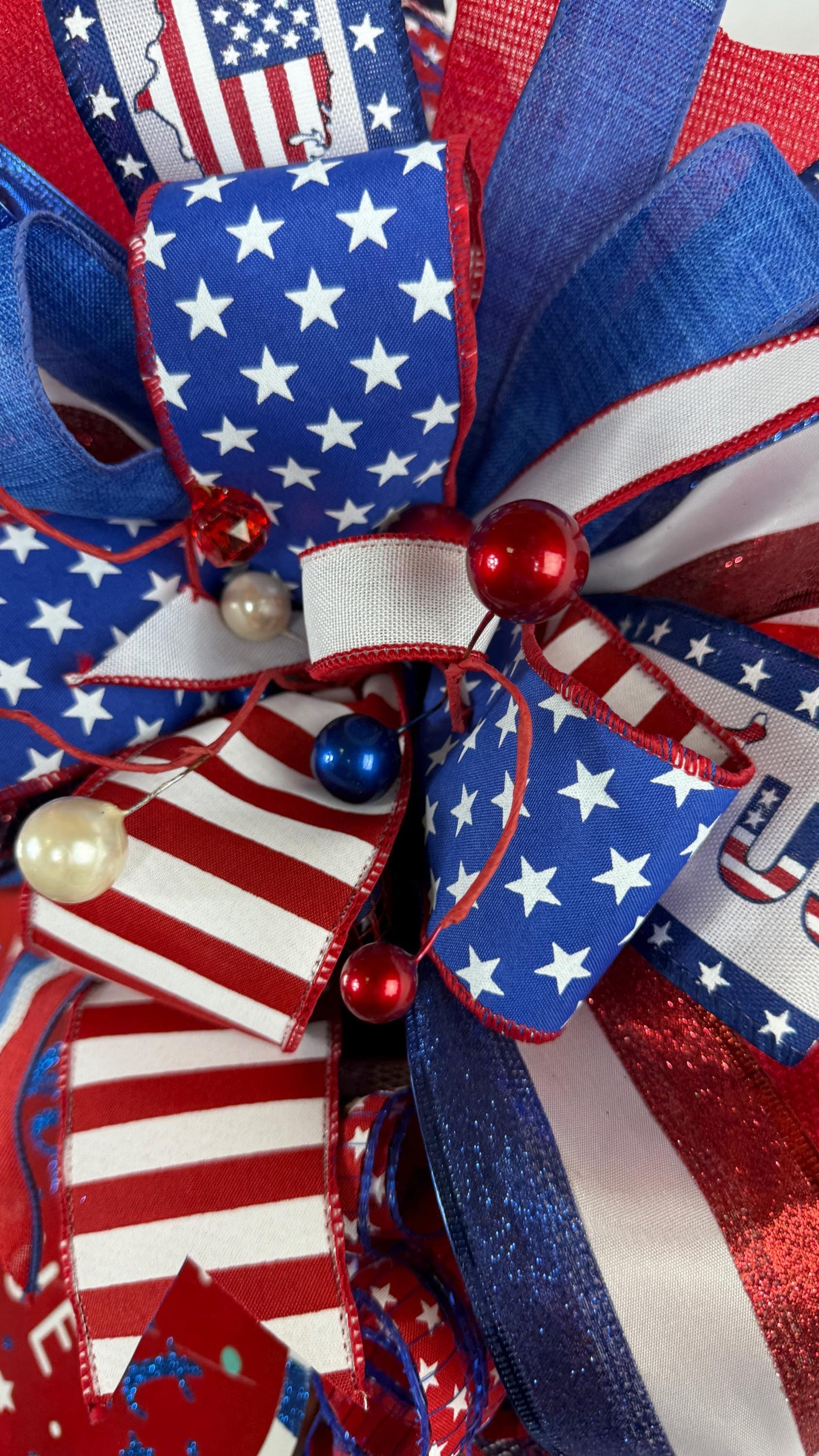 Patriotic Americana Wreath: 4th of July Red White Blue Door Decor, Veteran Decorations