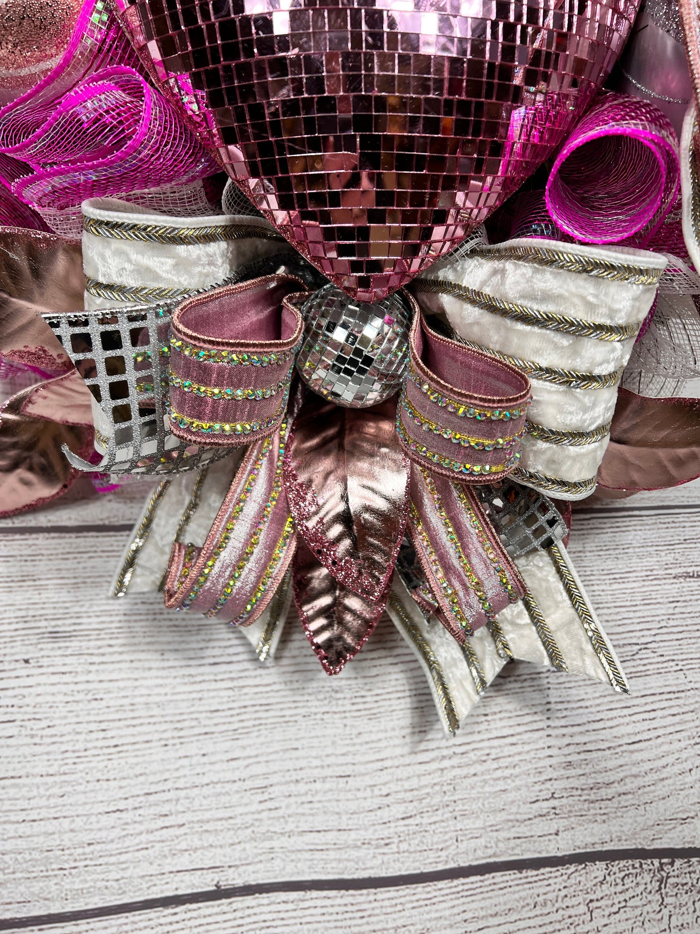 Heart Valentine Wreath Pink and Silver Glam Decor, Large Front Door Decoration