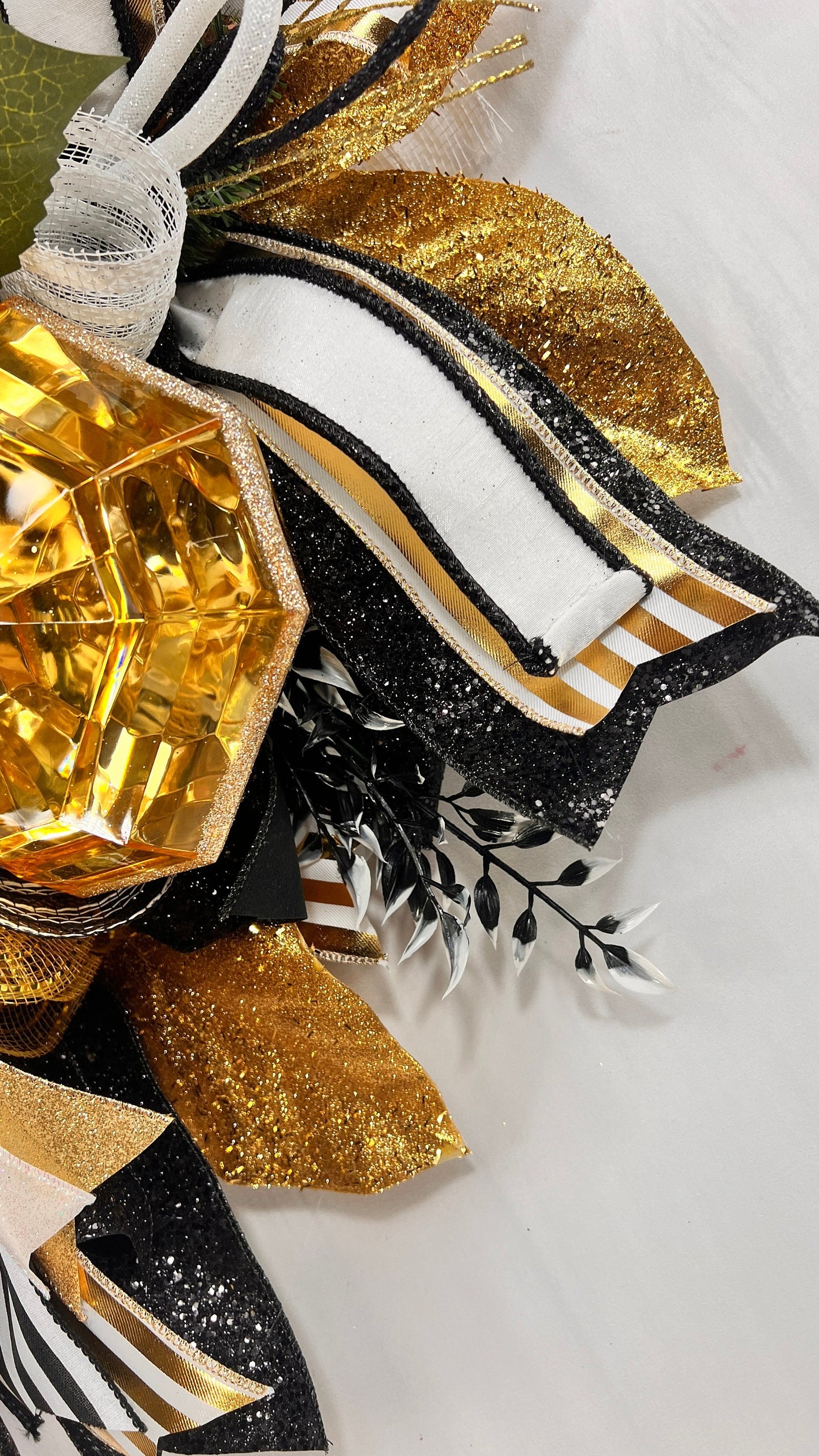 Luxury Fall Wreath: Black, Gold, & Velvet Jeweled Pumpkins