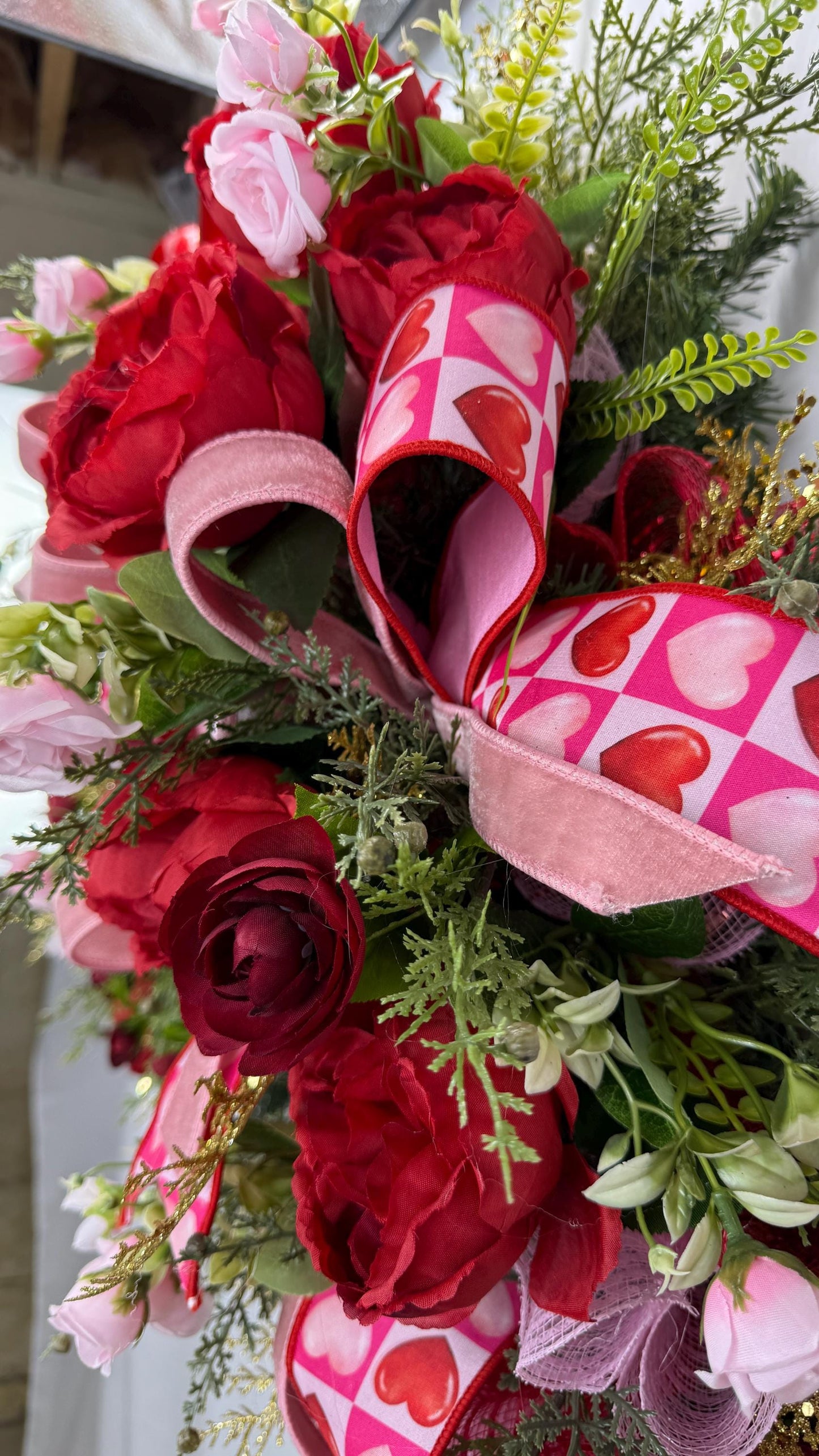 Handmade Valentine Swag: Red & Pink Roses, Heart Accents
