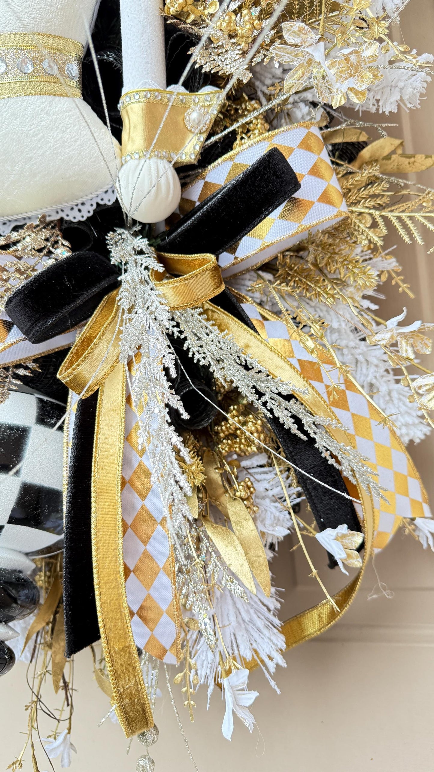 Nutcracker Christmas Wreath White and Gold  Large Luxury Holiday Door Decoration