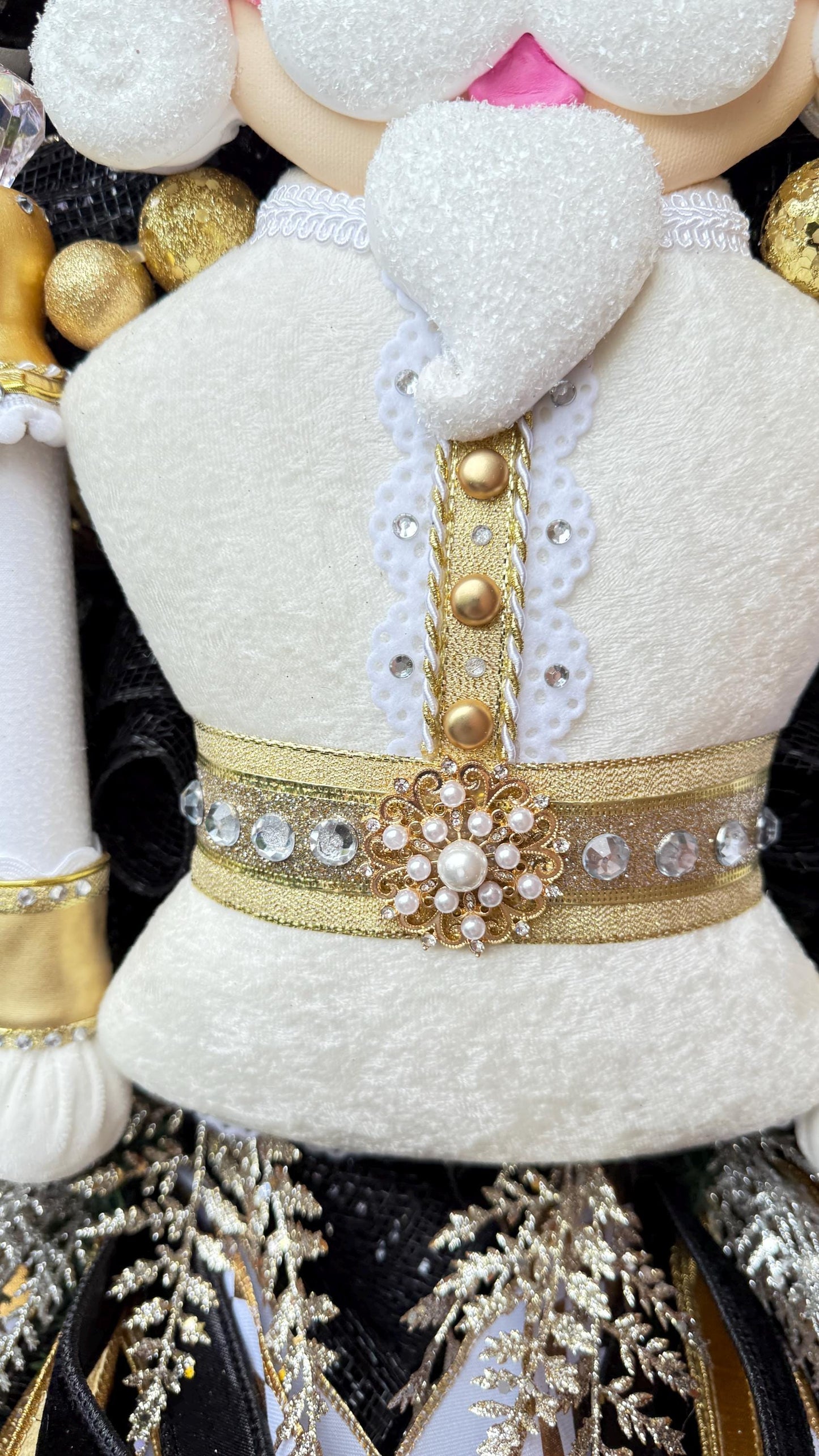 Nutcracker Christmas Wreath White and Gold  Large Luxury Holiday Door Decoration