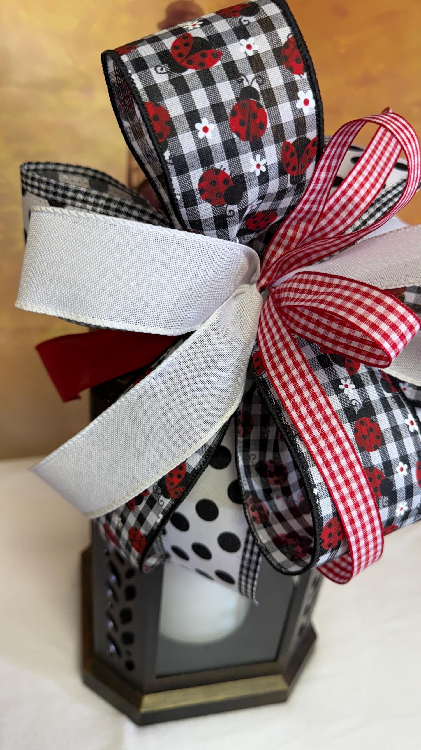 Ladybug Summer Bow: Red, Black & White Ribbon Decor