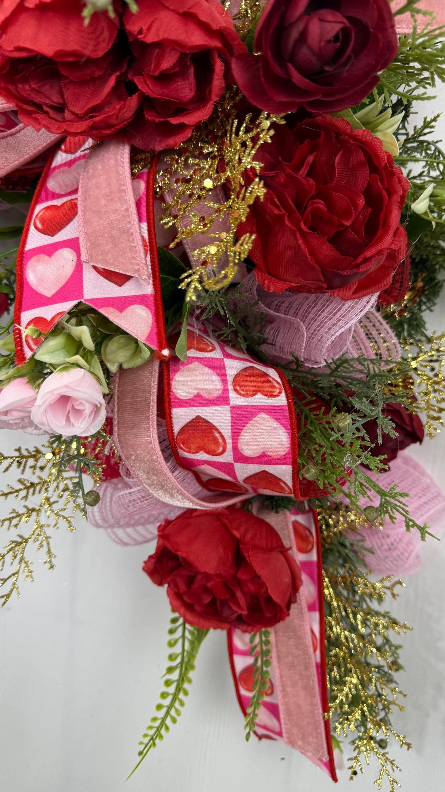 Handmade Valentine Swag: Red & Pink Roses, Heart Accents