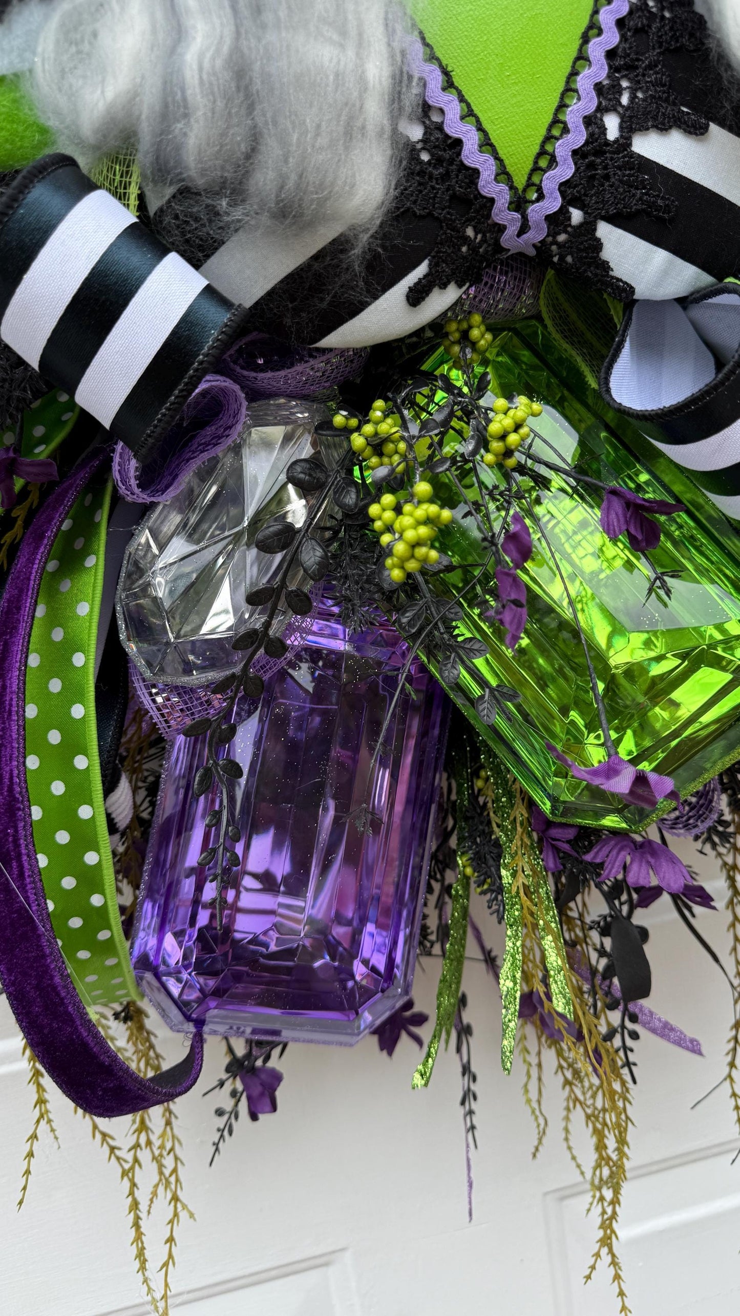 Halloween Witch Wreath: Green Face, Purple and Lime Decor, Spooky Door Decor