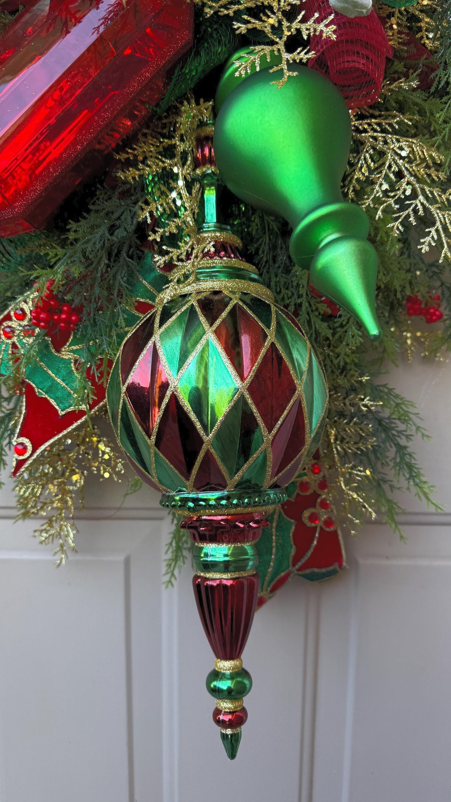 Handmade Extra Large Christmas Swag: Rhinestone Reindeer, Holiday Door Decor