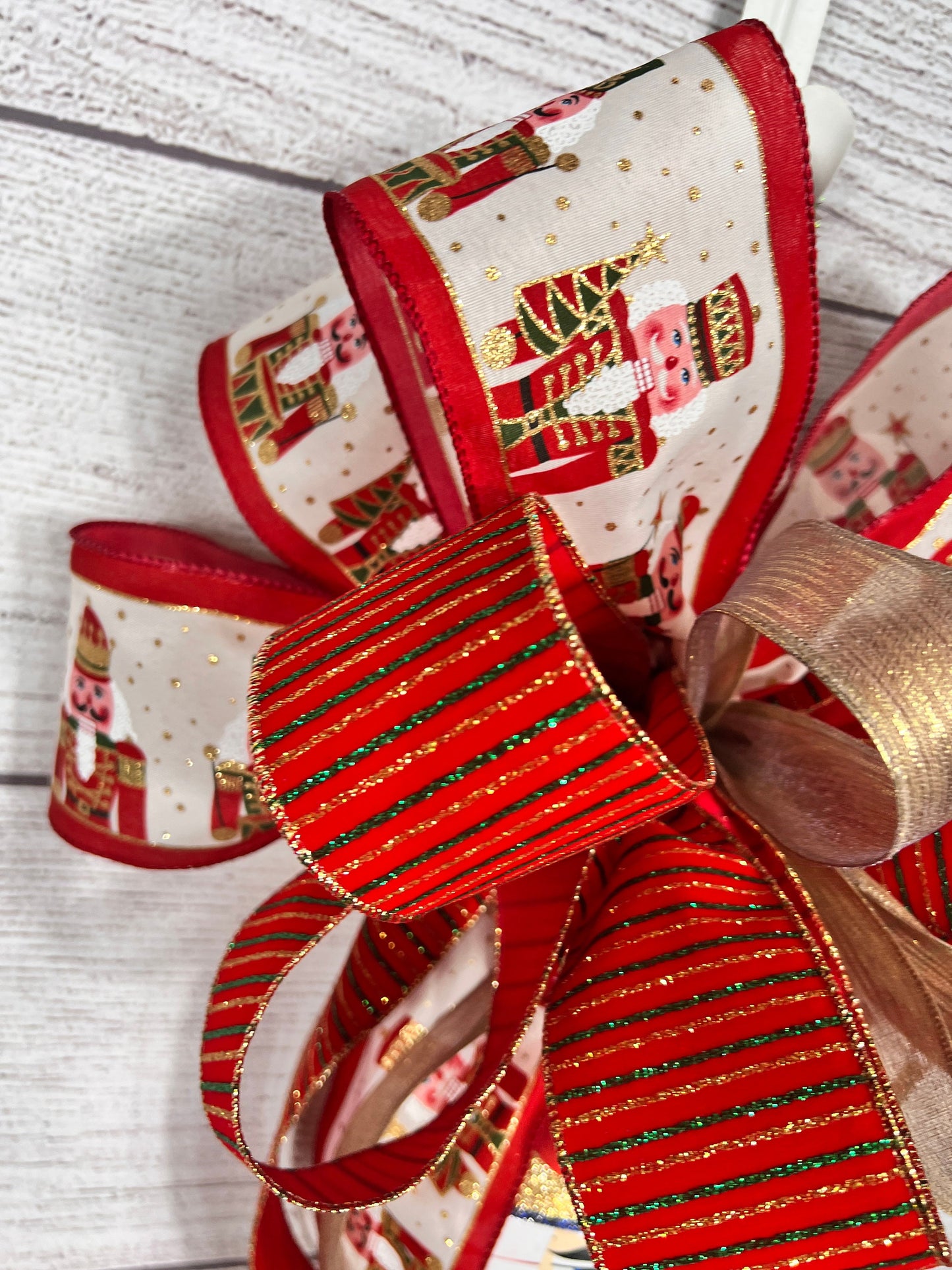 Handmade Nutcracker Christmas Bow: Red and Gold Holiday Decor
