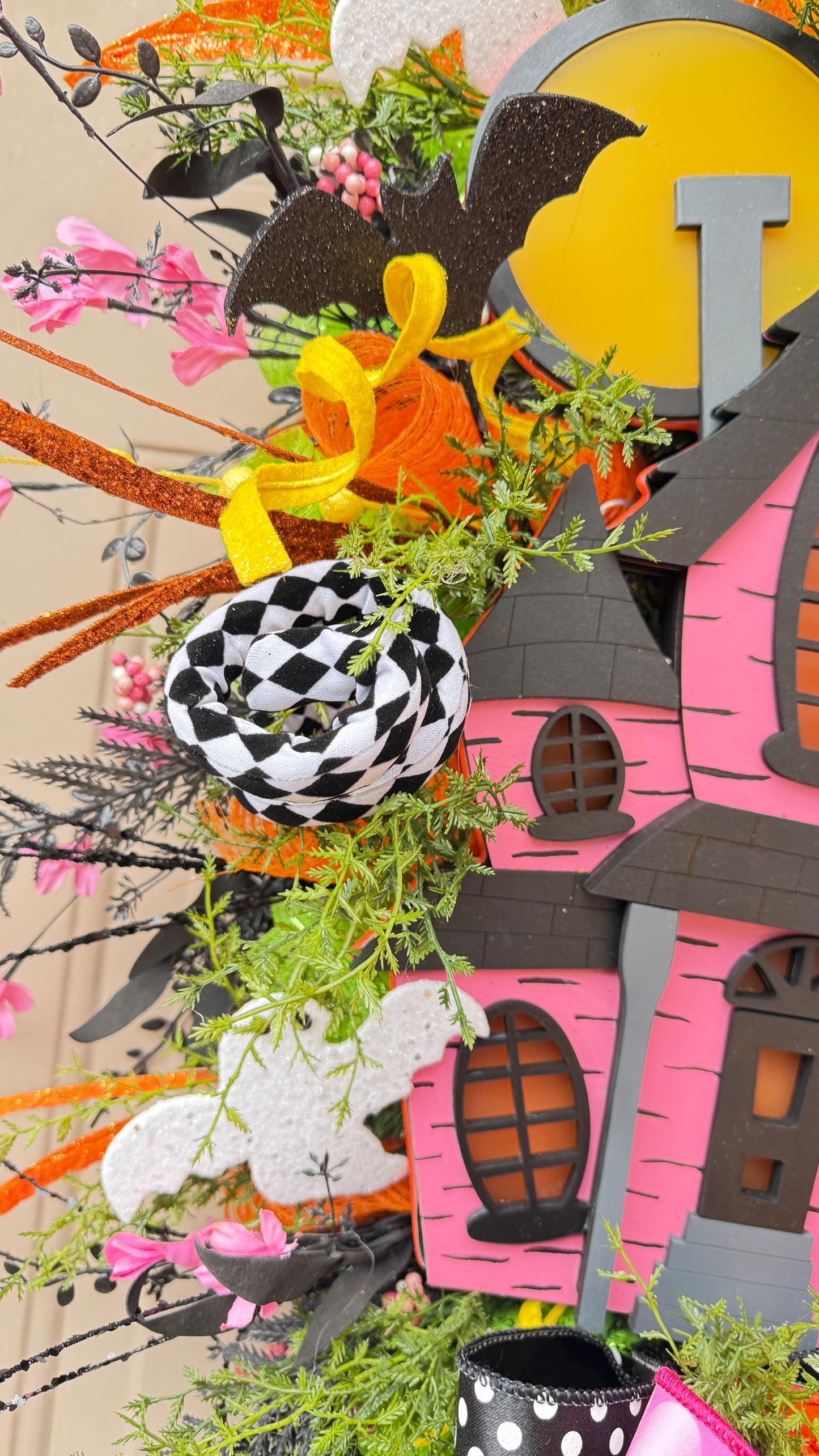 Light Up Haunted House Halloween Swag with Remote Pink Black Orange Door Swag