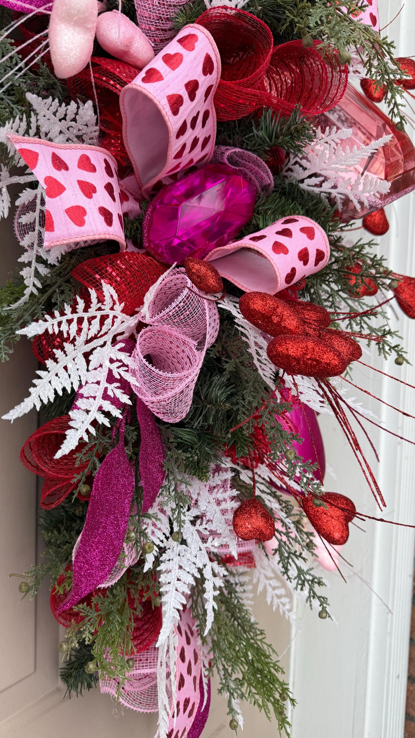 Valentine's Day Swag: Pink Gem Heart Wreath, Front Door Decor