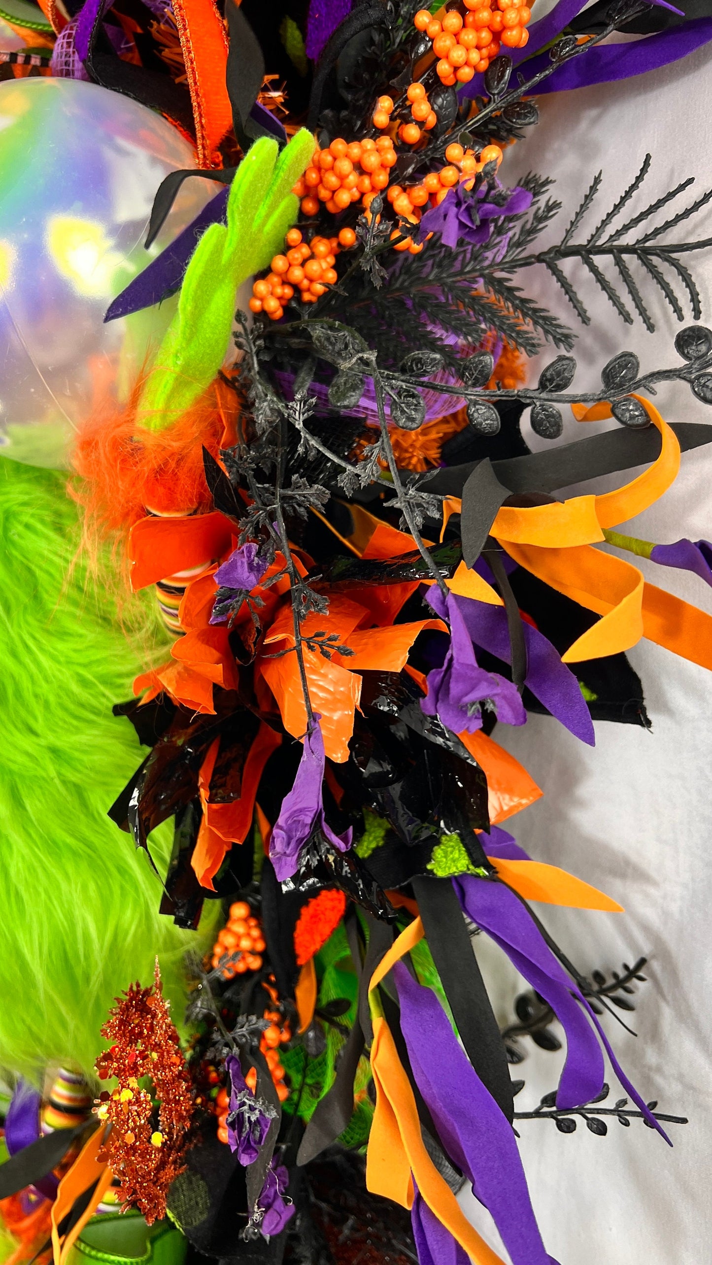 Green Halloween Swag Eyeball Door Wreath, Purple Orange Black Decoration