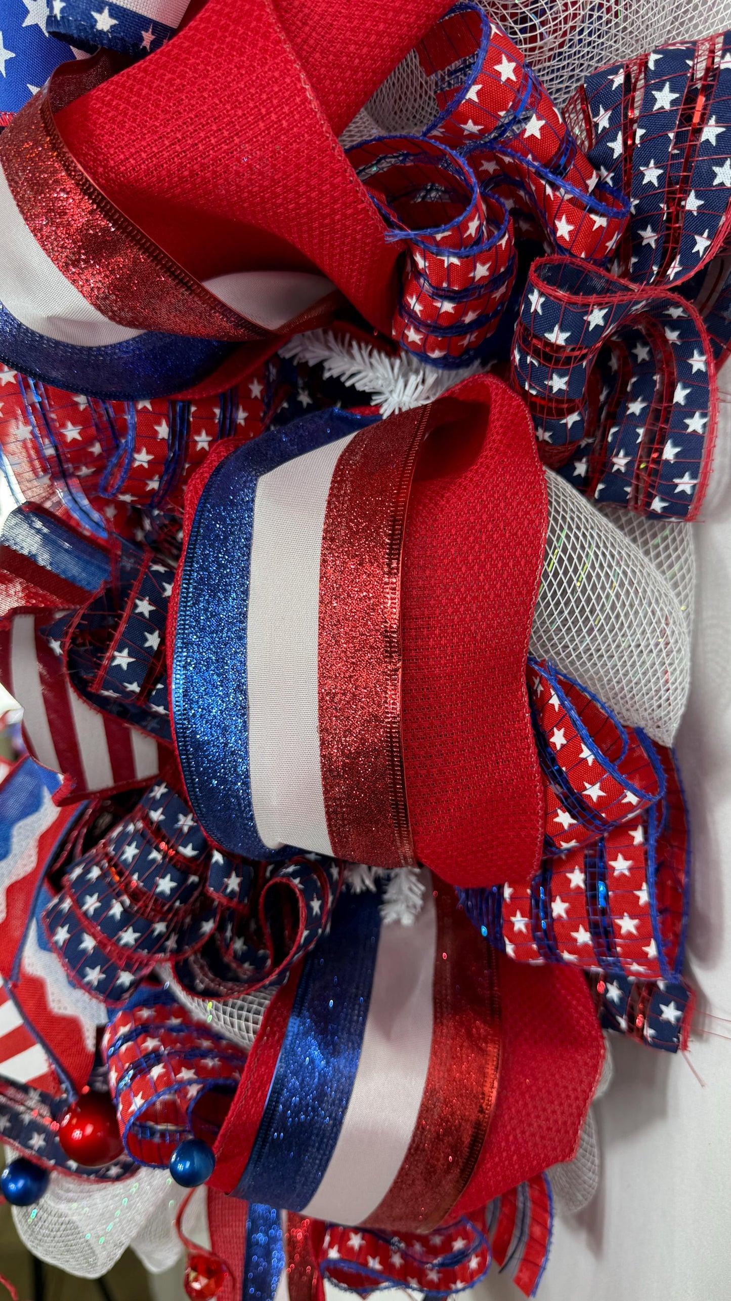 Patriotic Americana Wreath: 4th of July Red White Blue Door Decor, Veteran Decorations