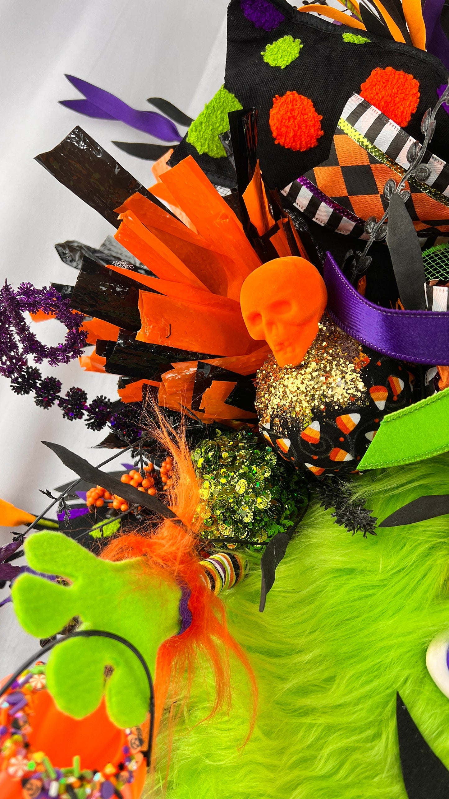 Green Halloween Swag Eyeball Door Wreath, Purple Orange Black Decoration