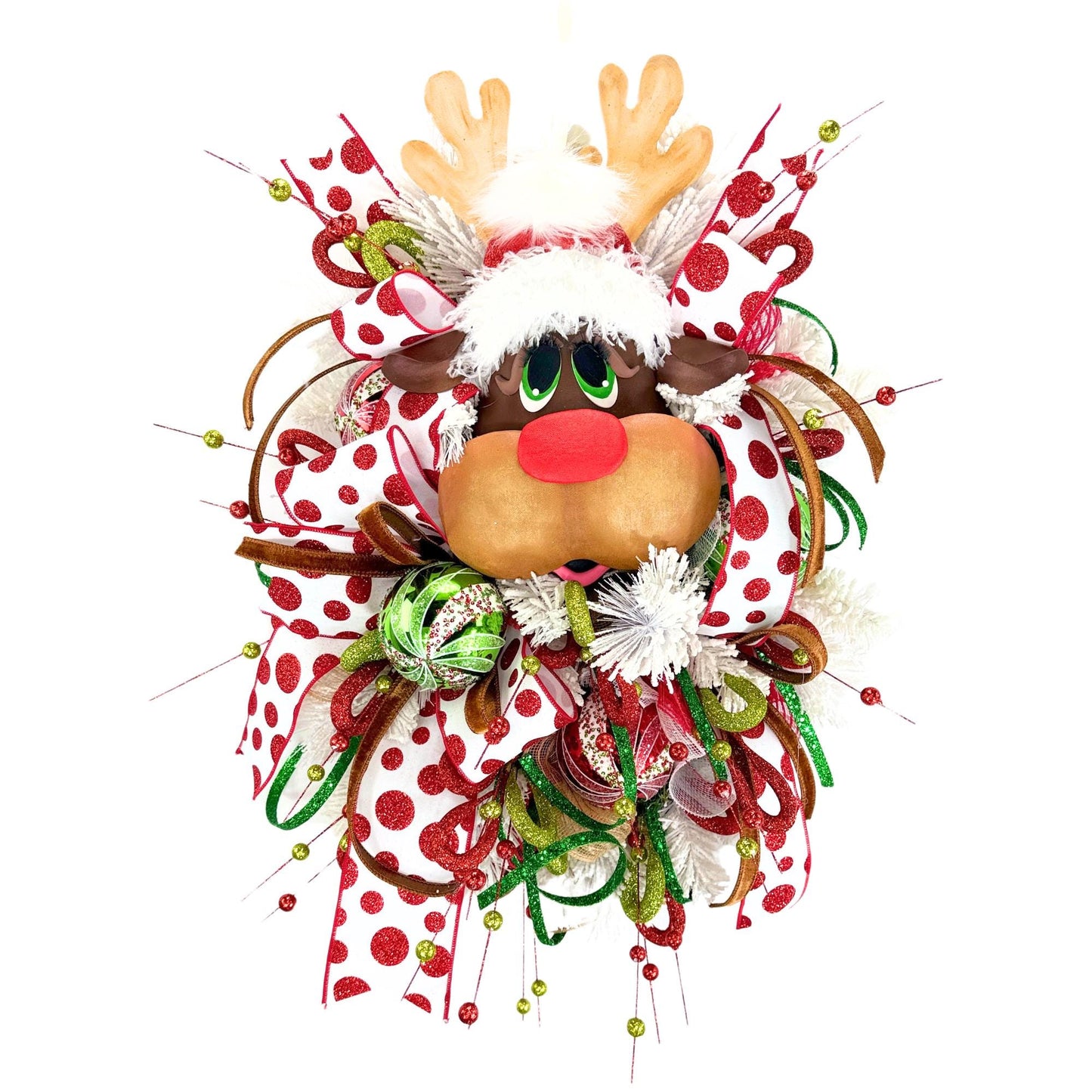 Handmade Rustic Reindeer Wreath, Red And White Holiday Decor for a Warm Welcome, Festive Decor