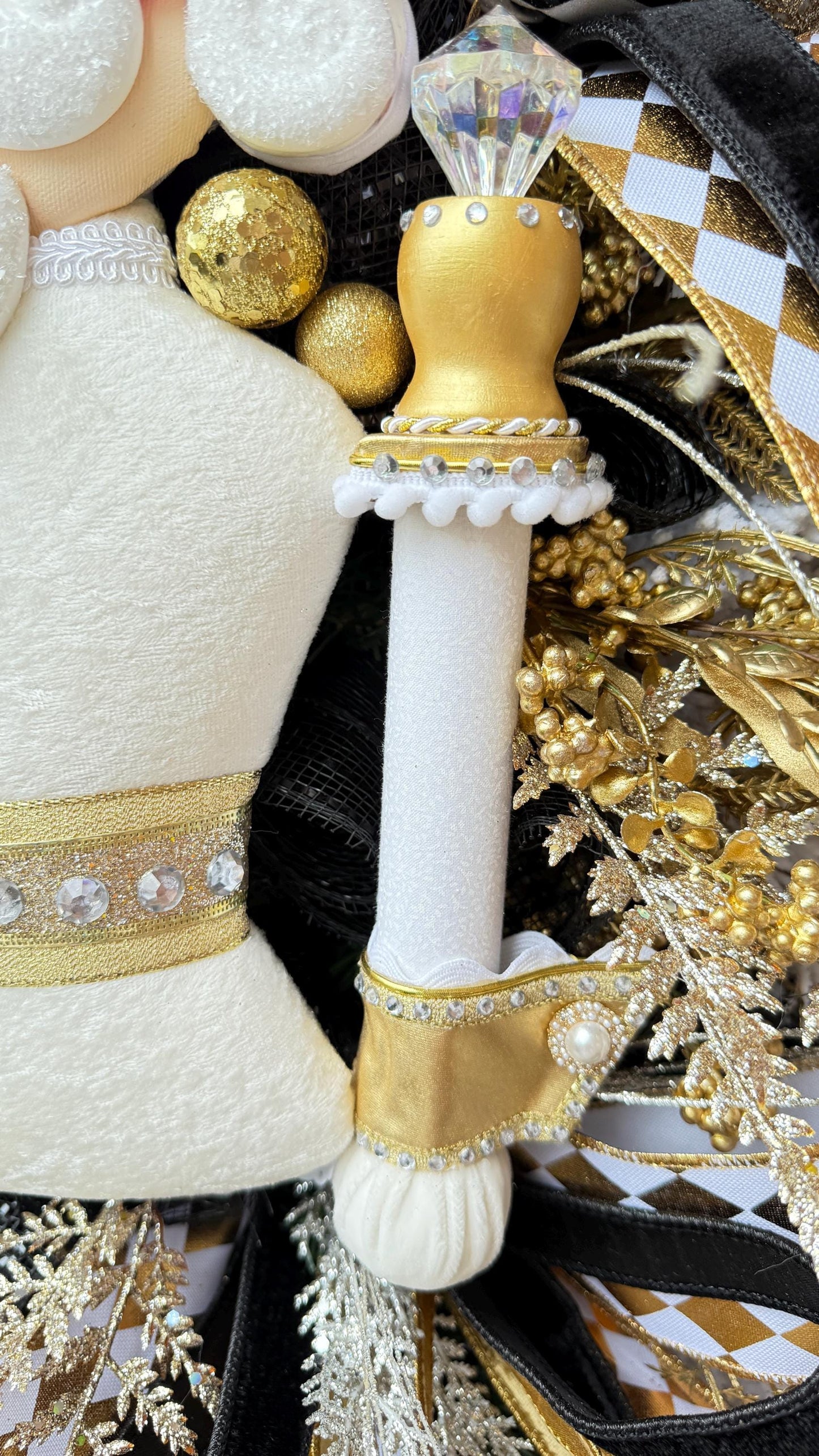 Nutcracker Christmas Wreath White and Gold  Large Luxury Holiday Door Decoration