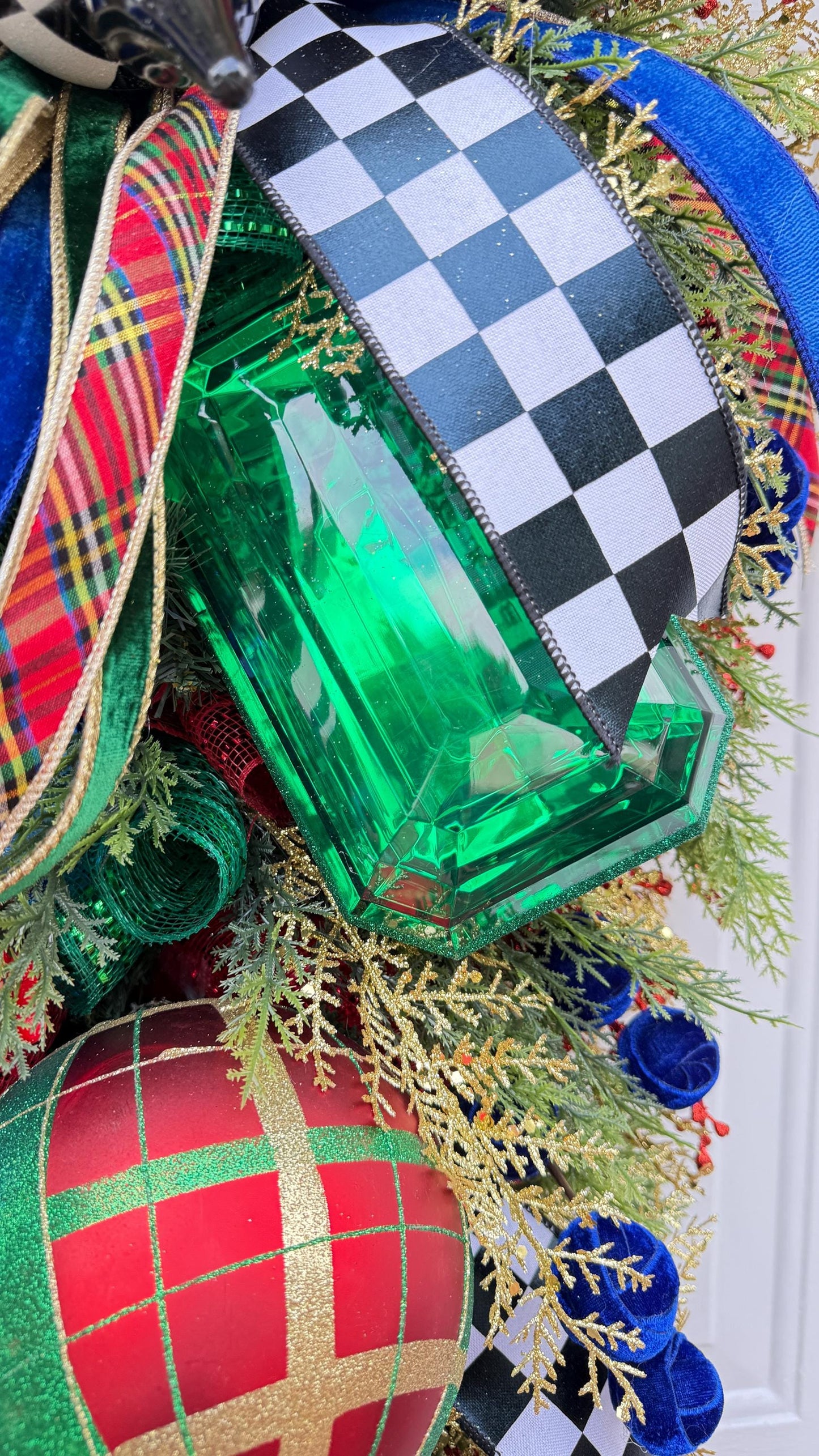 Oversized Luxury Christmas Swag with Velvet Accents, Jewel Details & Elegant Greenery