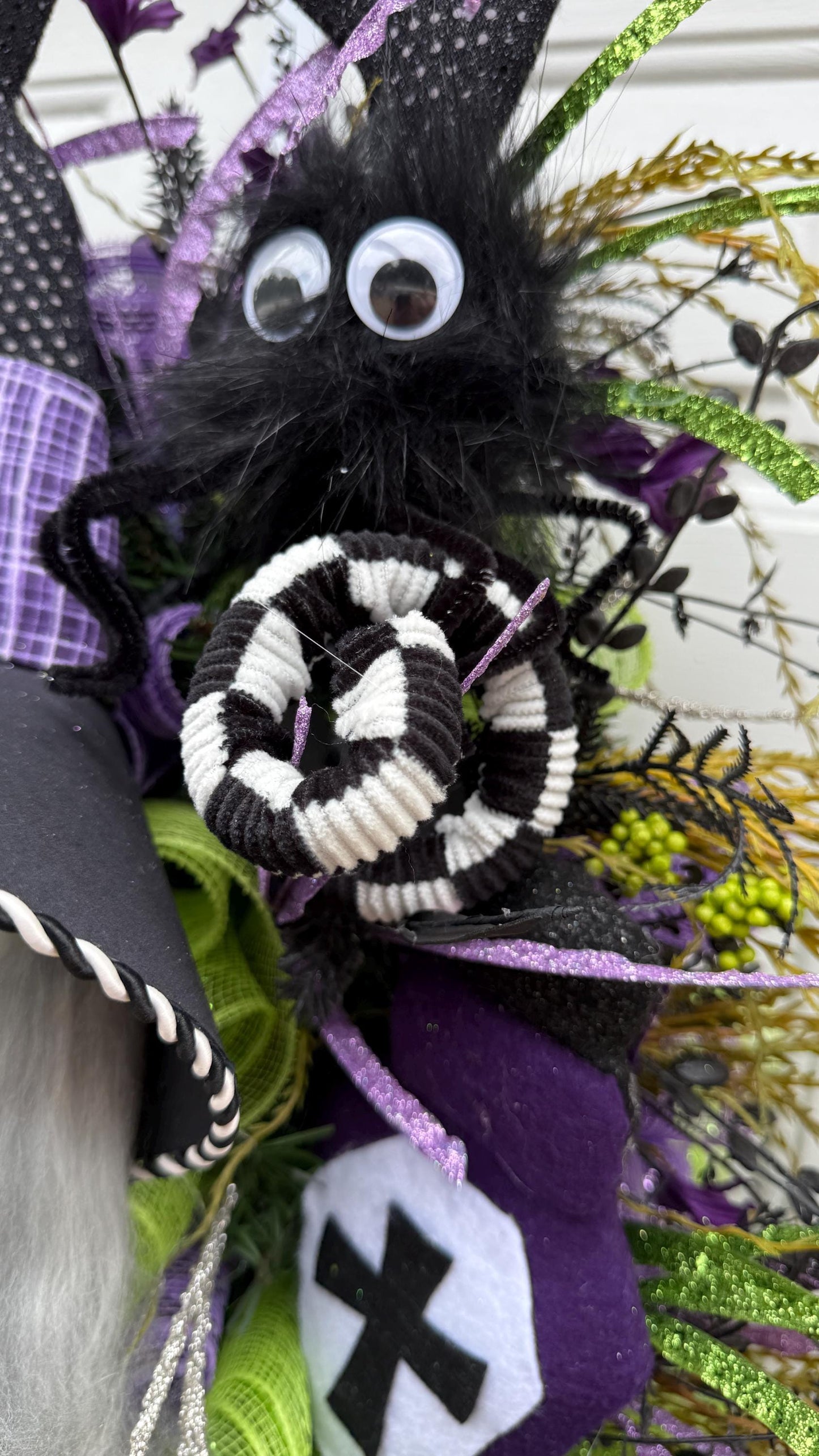 Halloween Witch Wreath: Green Face, Purple and Lime Decor, Spooky Door Decor