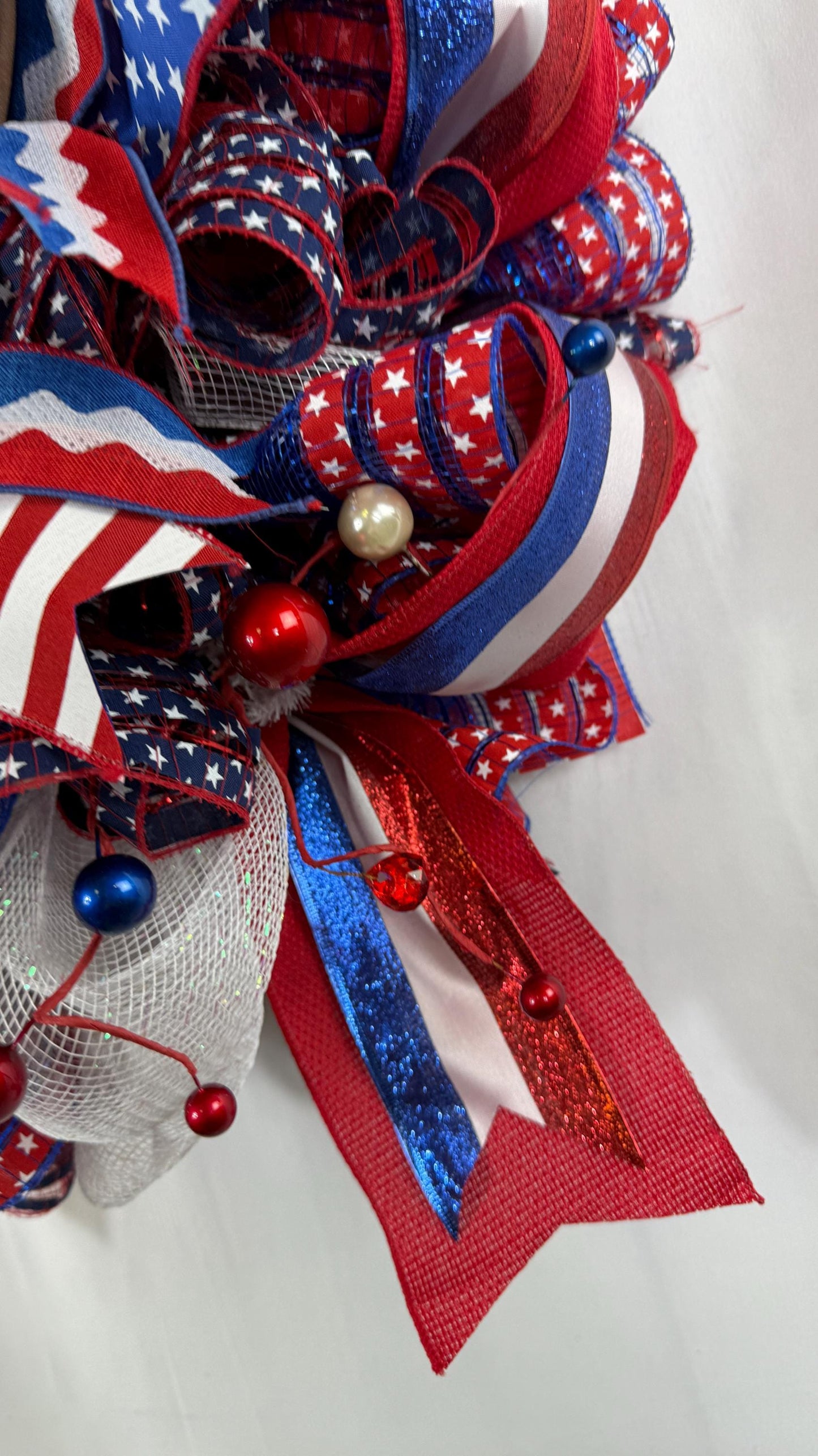Patriotic Americana Wreath: 4th of July Red White Blue Door Decor, Veteran Decorations