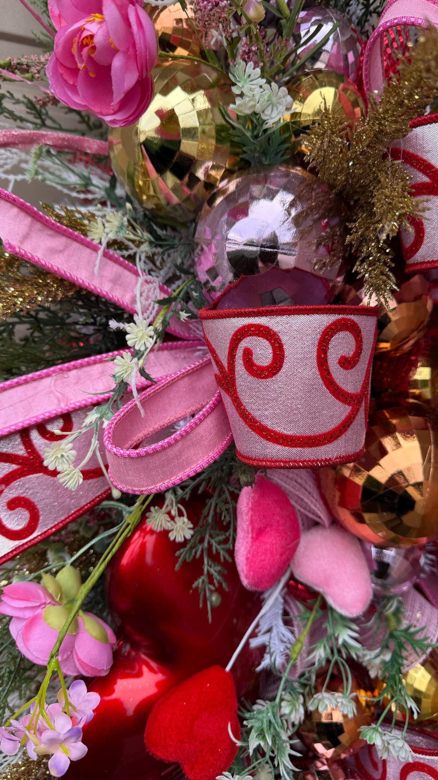 Jeweled Heart Valentine's Day Swag: Pink & Red Door Decor
