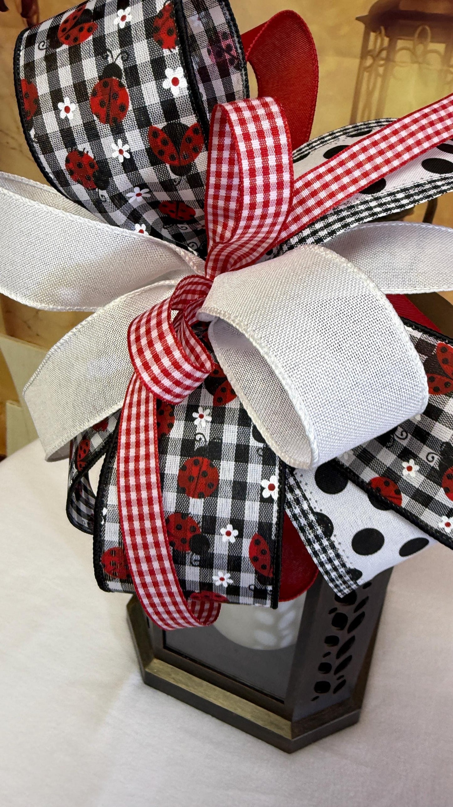 Ladybug Summer Bow: Red, Black & White Ribbon Decor