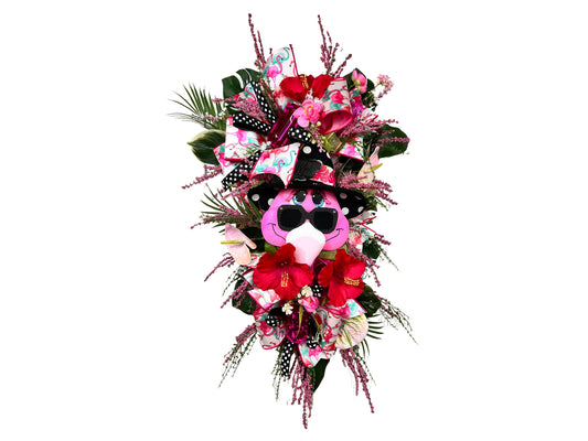 Flamingo Summer Door Swag: Tropical Hibiscus Wreath, 41-Inch
