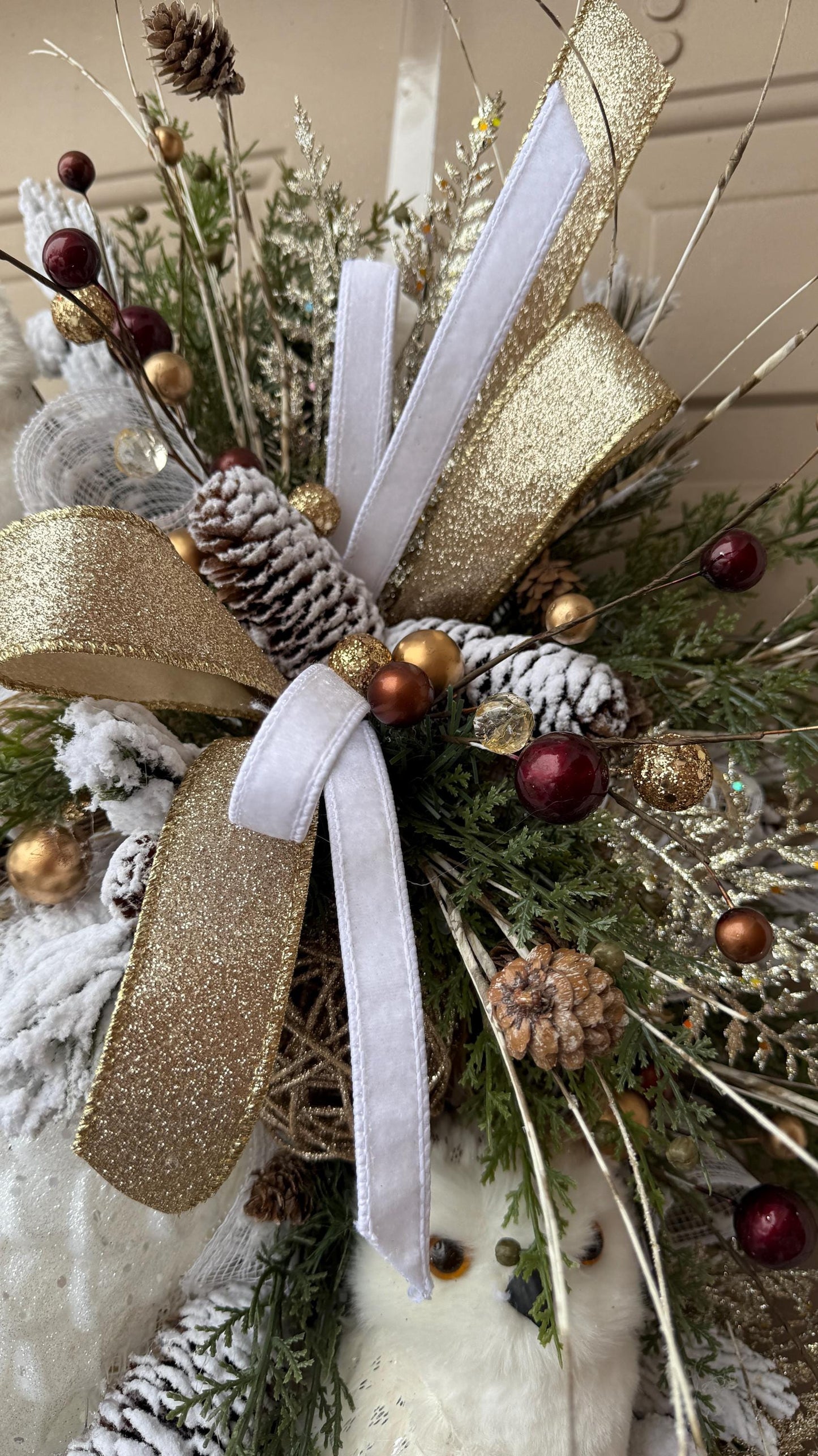 Winter Owl Wreath Swag Luxury Christmas Door Decoration  Deco Mesh Swag