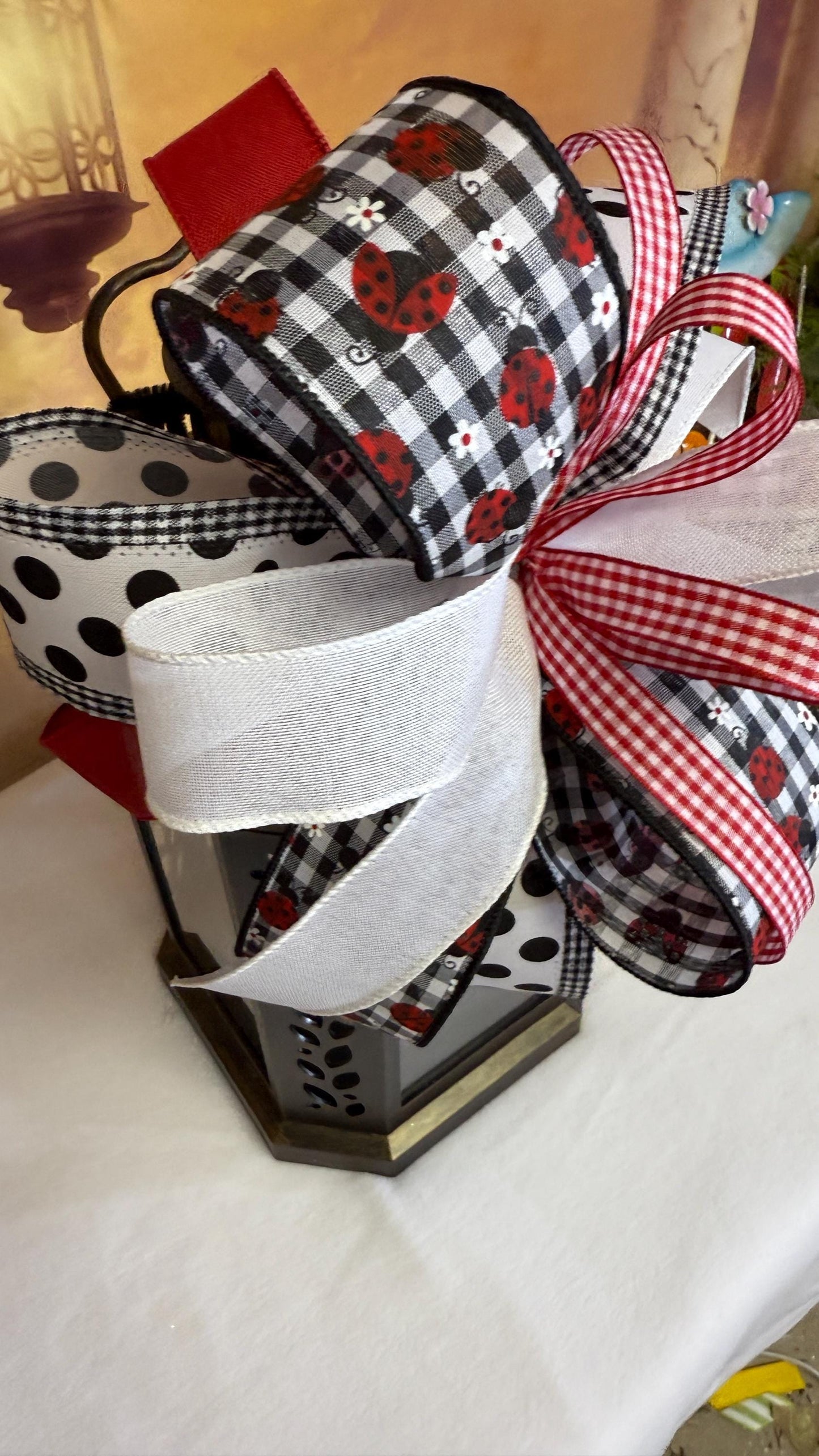 Ladybug Summer Bow: Red, Black & White Ribbon Decor